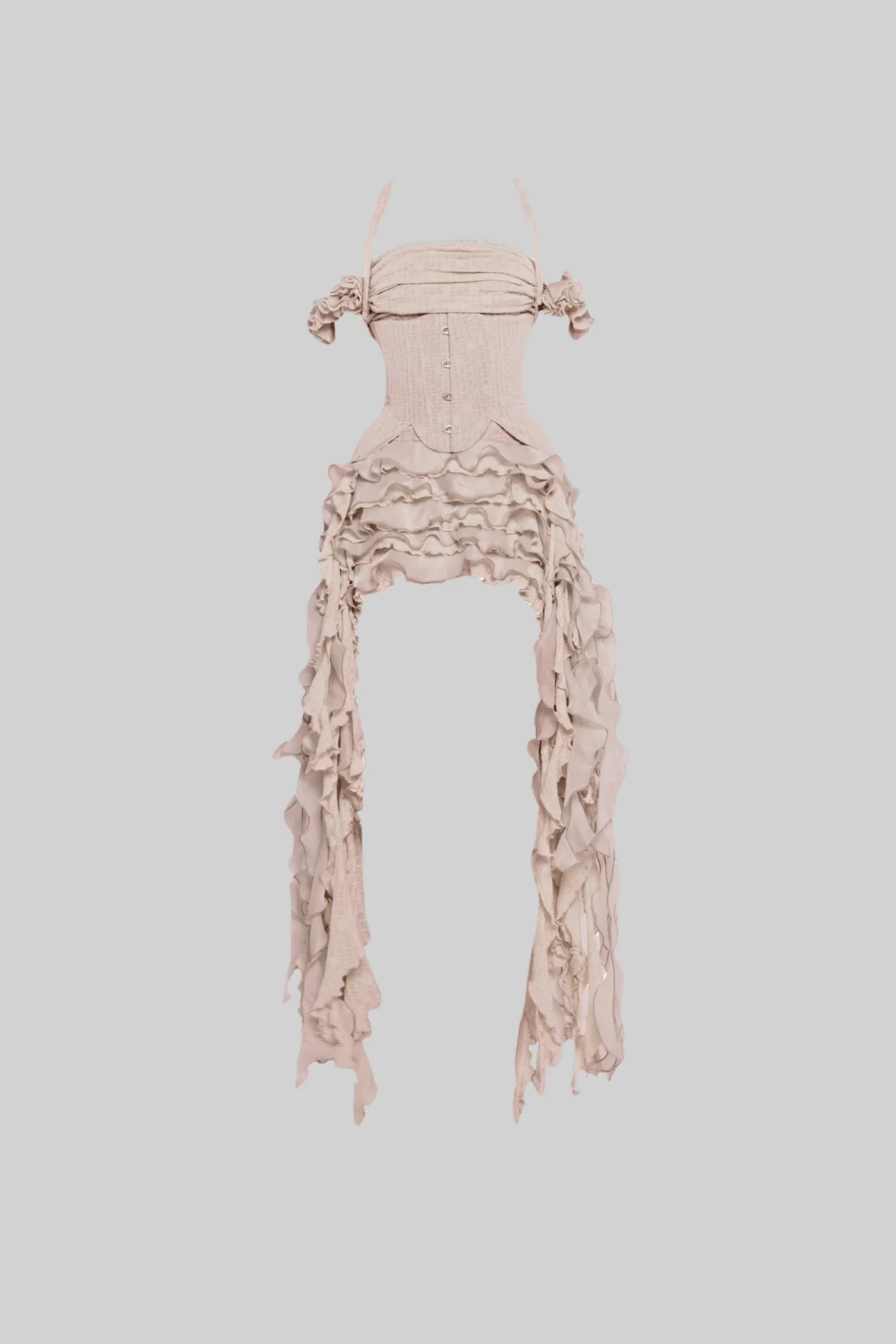 Corset High-Low Dress With Side Ruffles - Pink