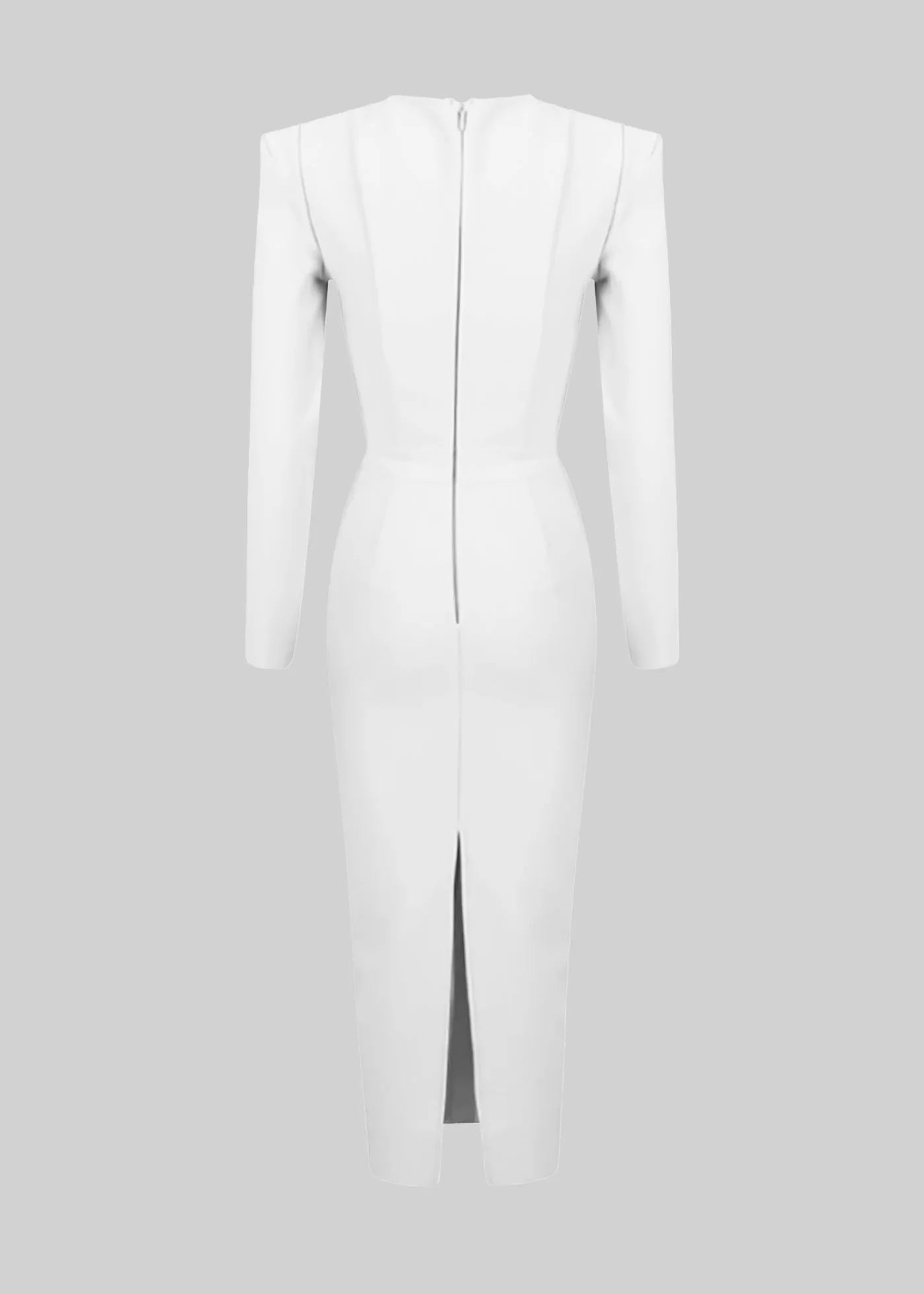 Elegant Fitted Midi Dress With Structured Shoulders - White