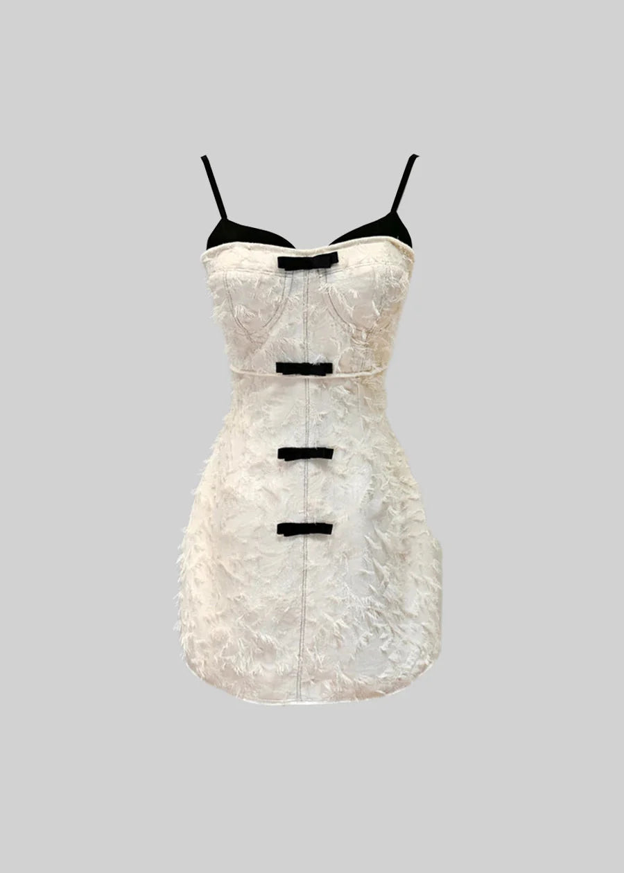 Mini Dress With Feather-Like Patterned Fabric - Ivoire