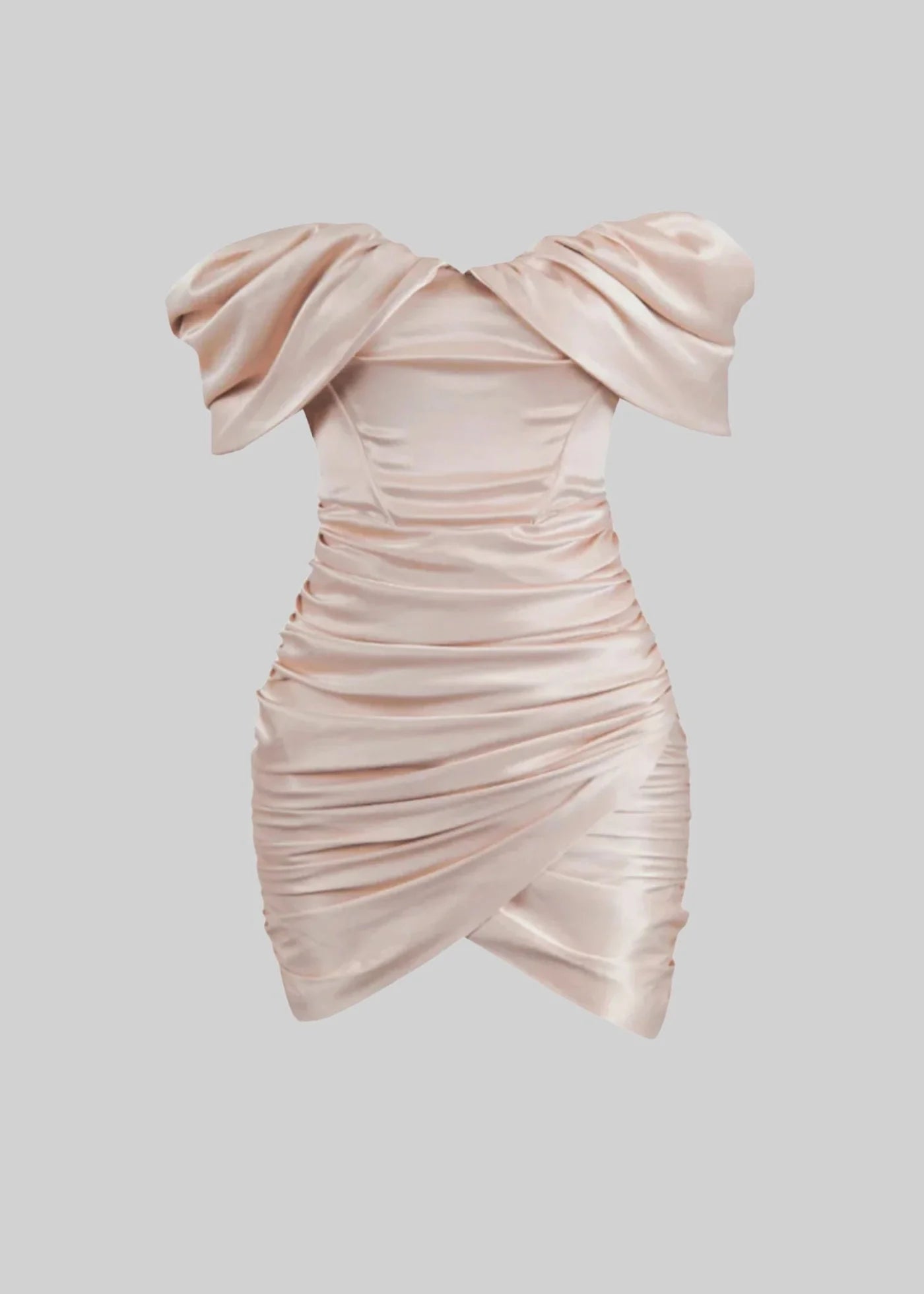 Off Shoulder Satin Dress With Ruched Detailing - Pink