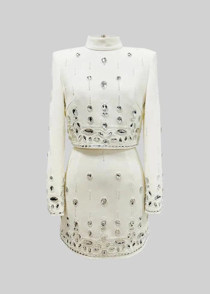 Crystal Adorned Two Piece Co-Ord - White