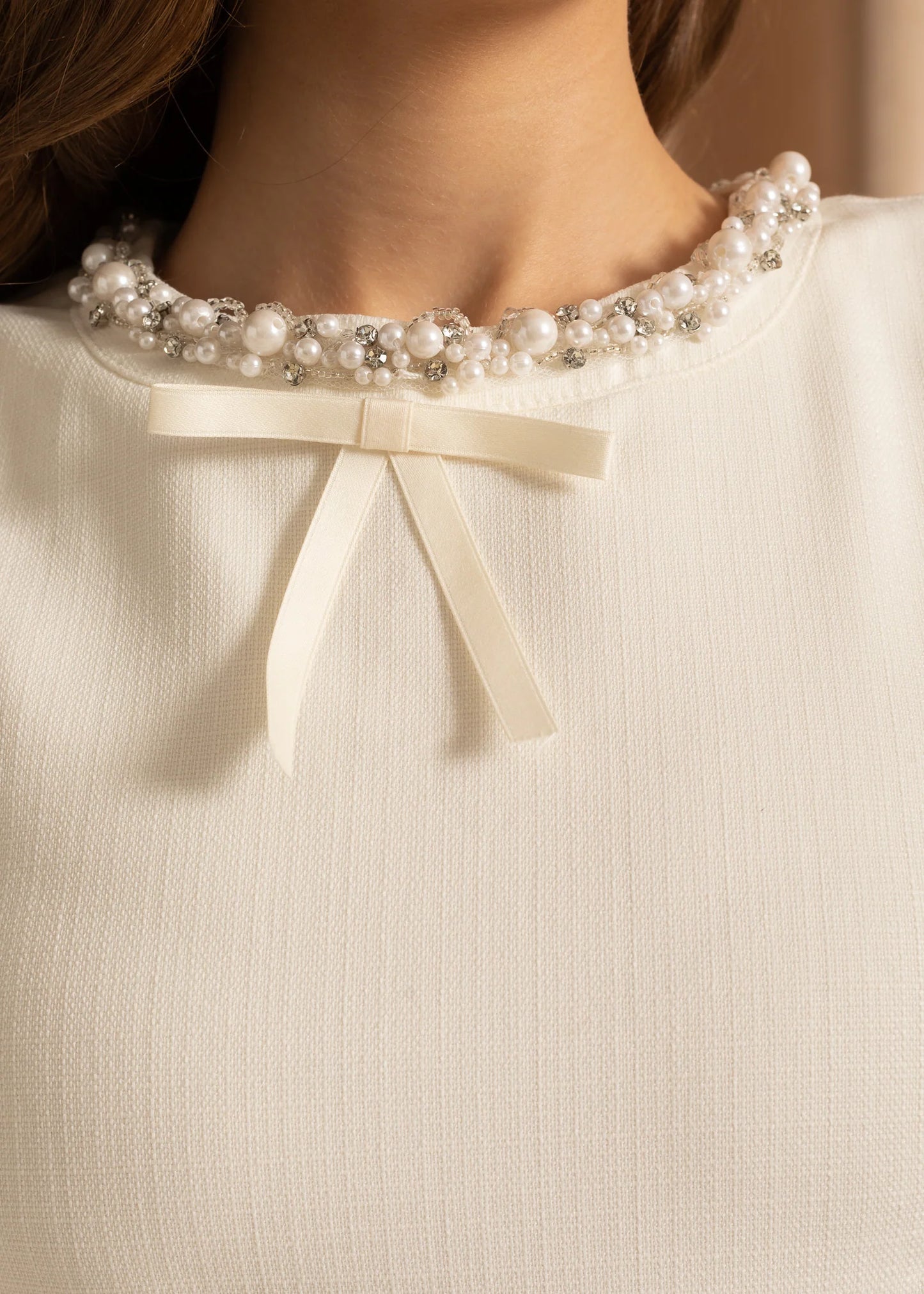 Mini Dress With Side Cutouts And Pearl Detailing - White