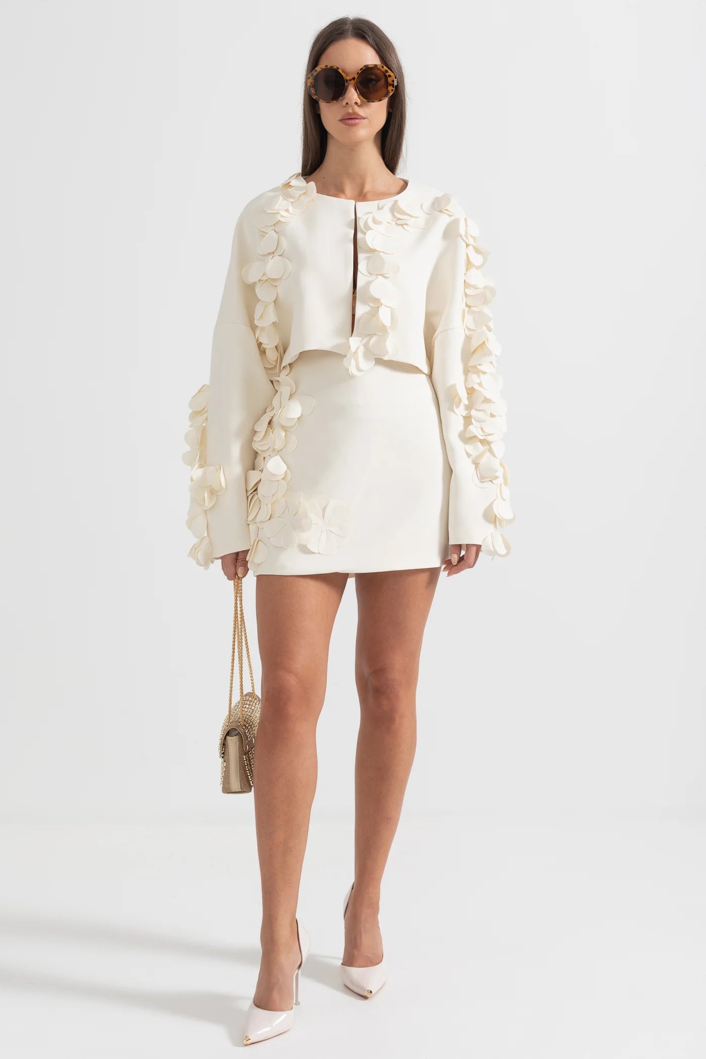 Two-Piece Set With Petal Adornments - Beige
