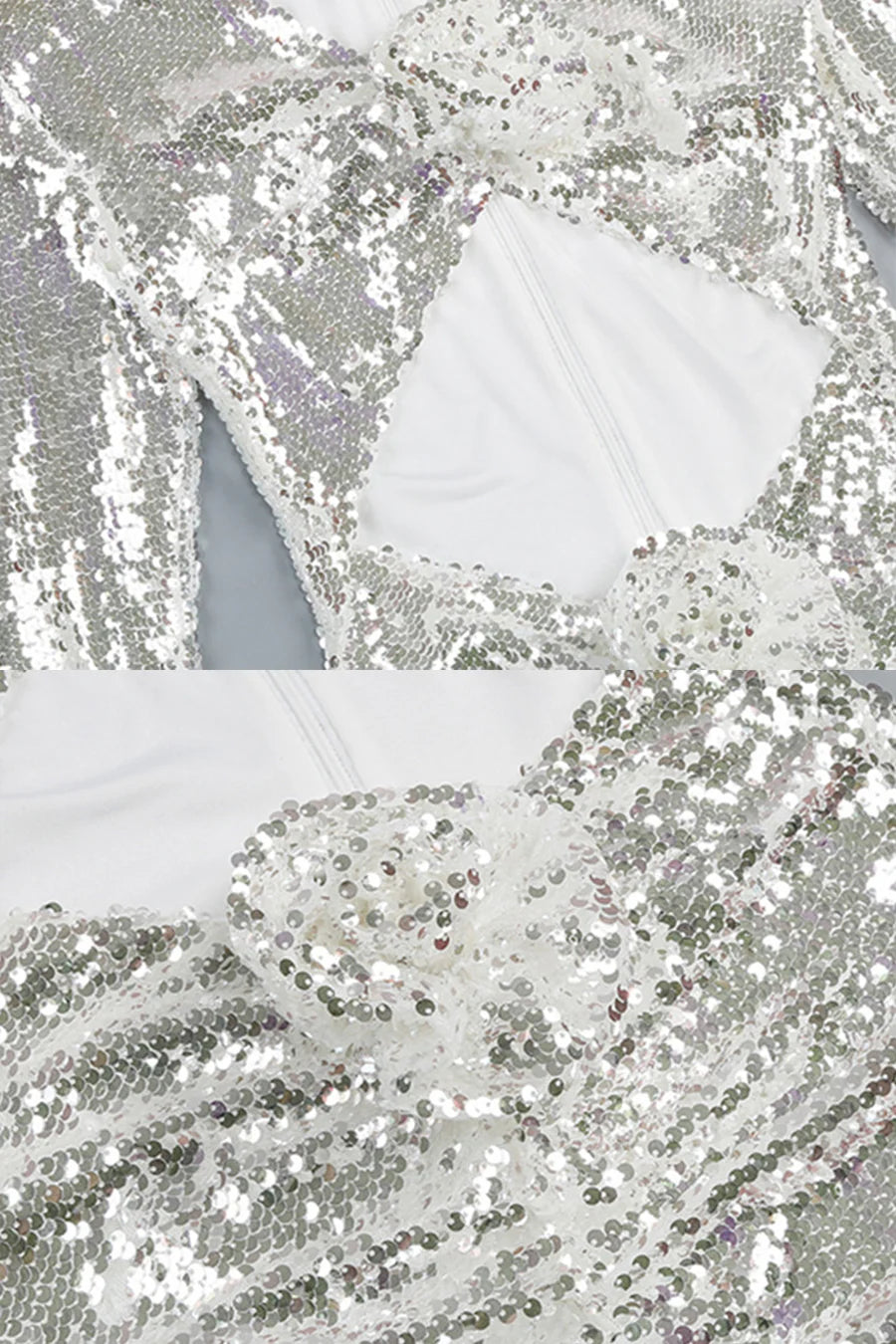 Sparkling Sequin Dress with Front Cut-Out - Silver