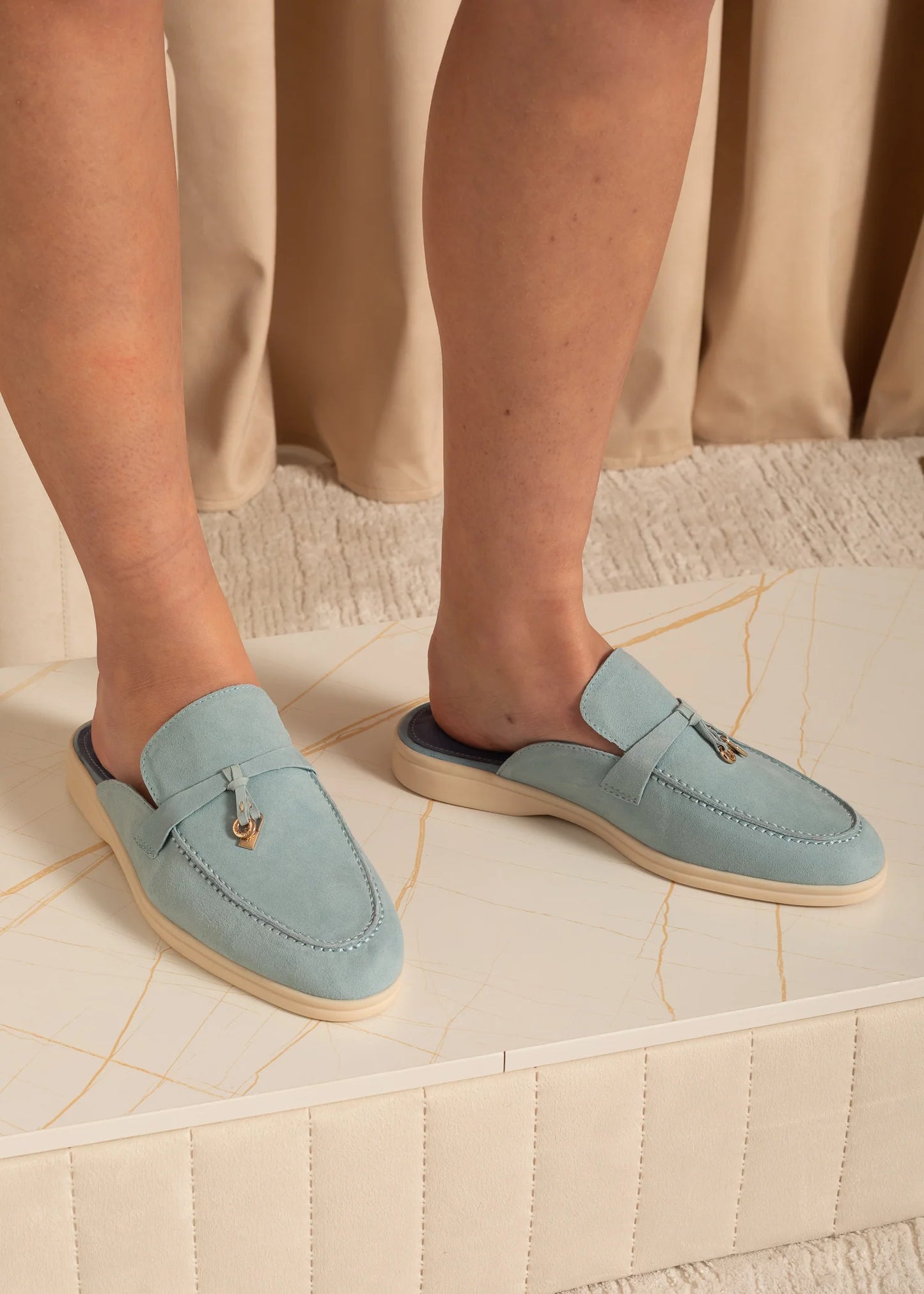 Suede Loafers With Metallic Embellishments - Blue