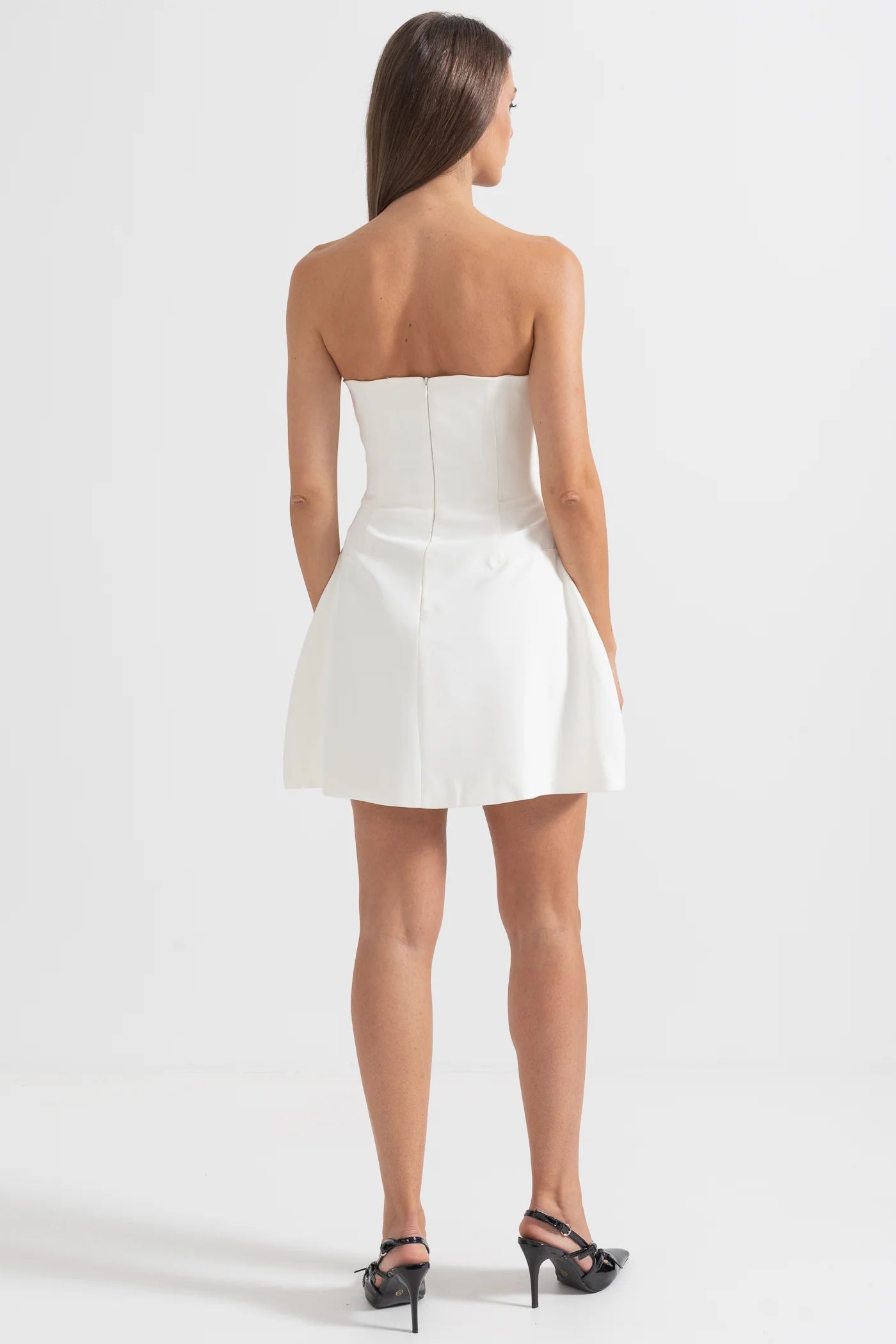 Mini Sleeveless Dress with Shimmering Crystal Details - White