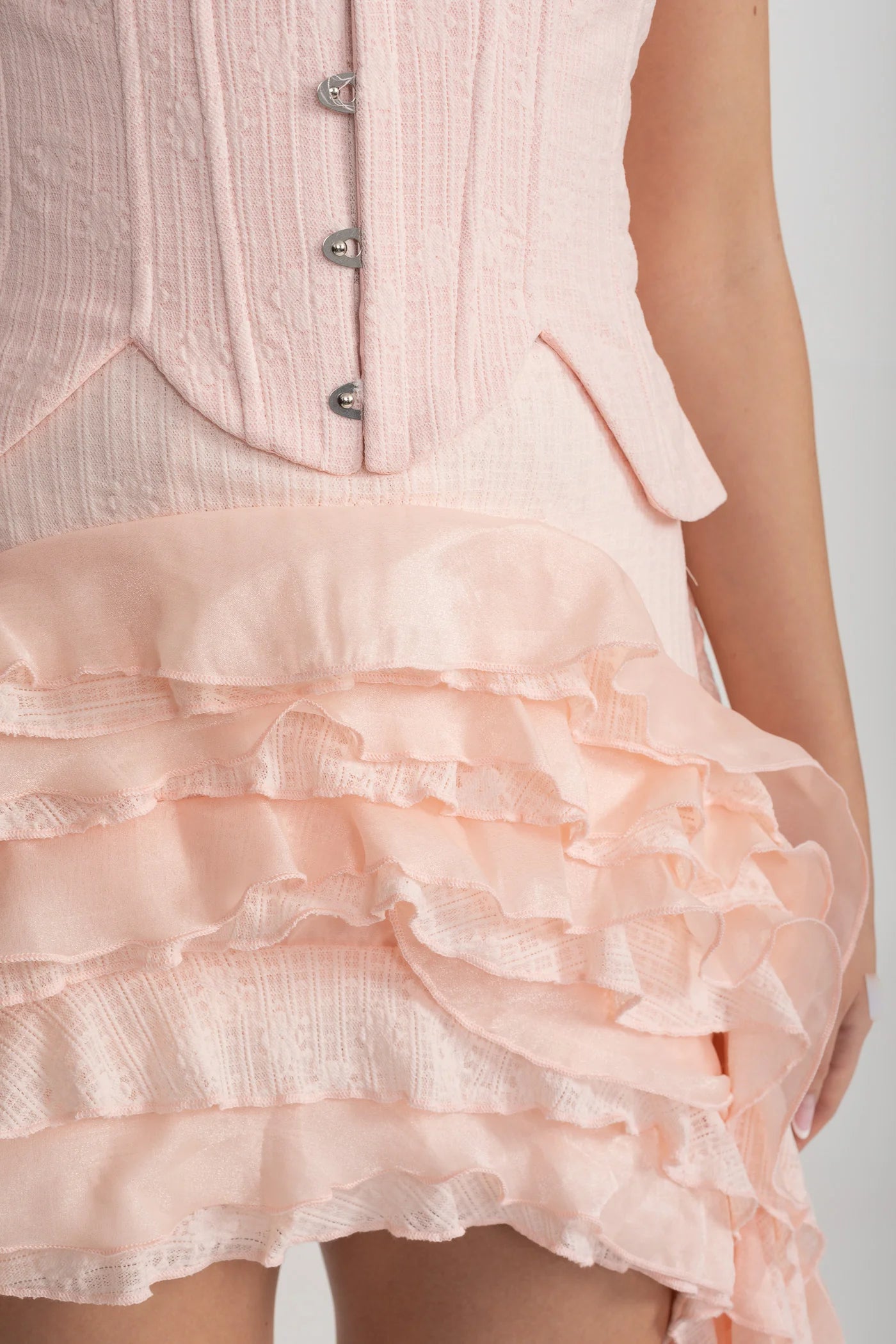 Corset High-Low Dress With Side Ruffles - Pink