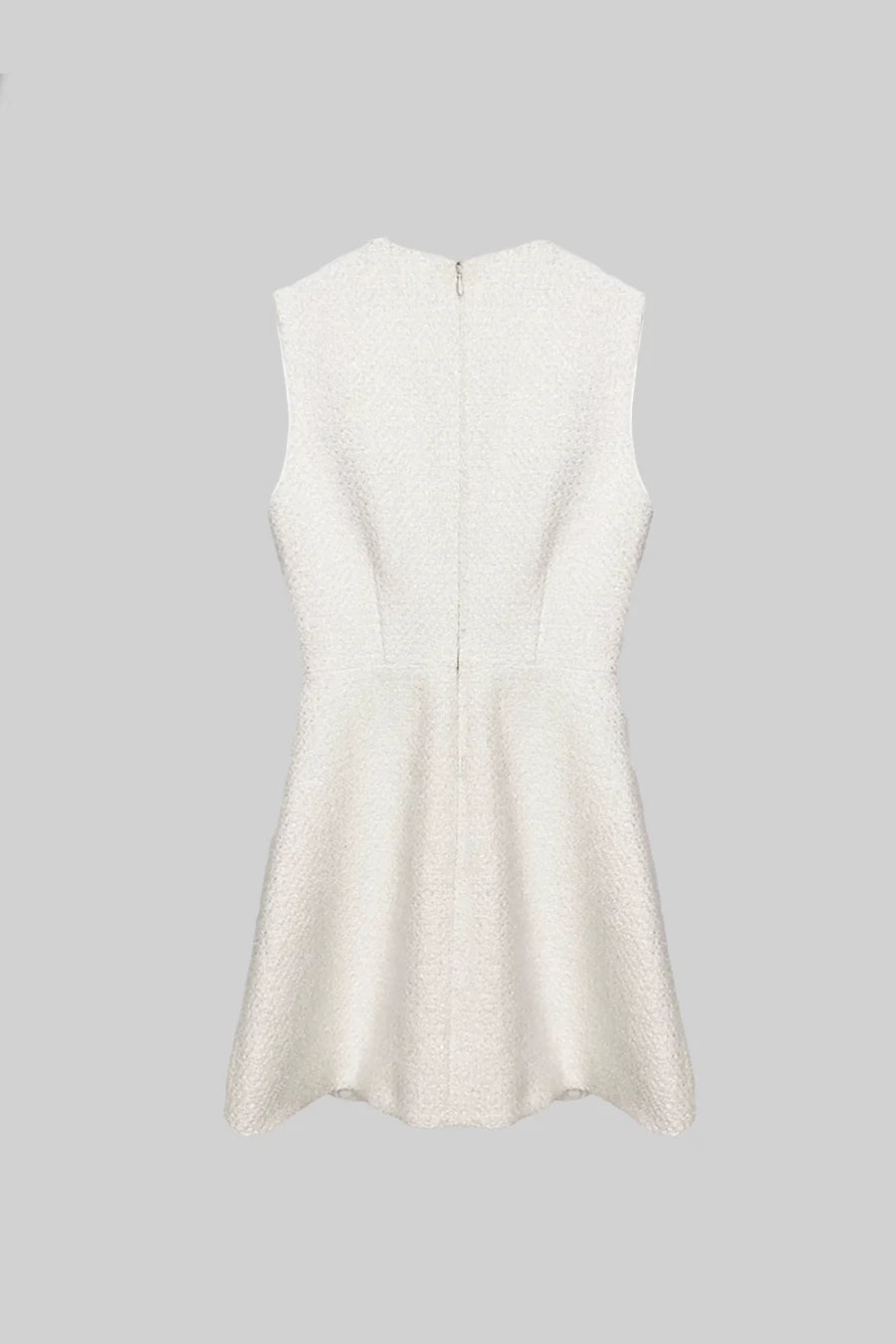 Textured Sleeveless Dress With Pearl Button Accents - White