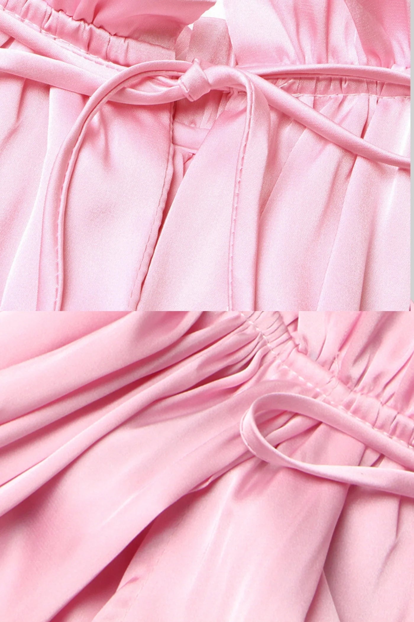 Mini Satin Dress With Flowing Long Sleeves - Pink