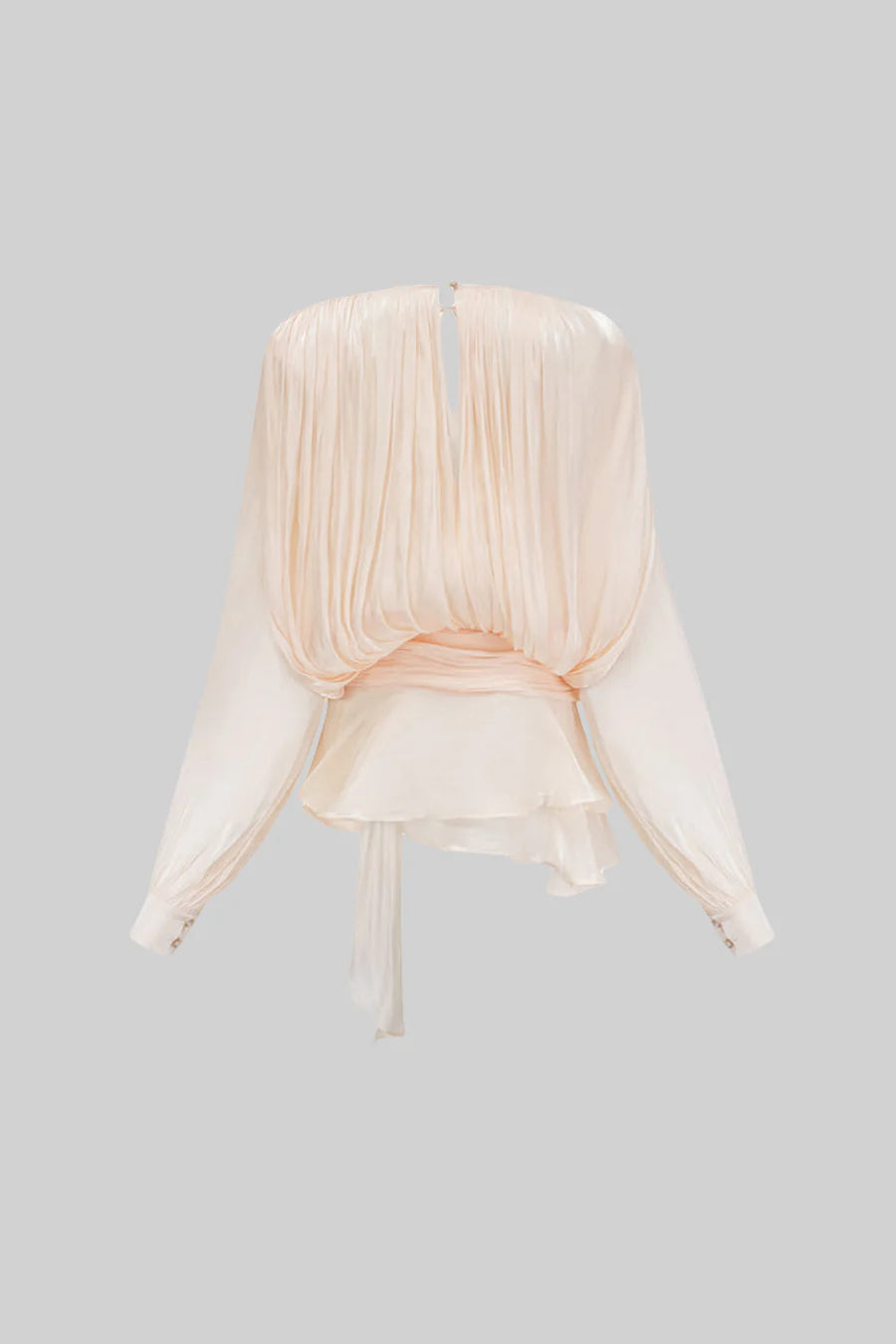 Flowing Long-Sleeved Mini Dress with Matching Waistband - Apricot