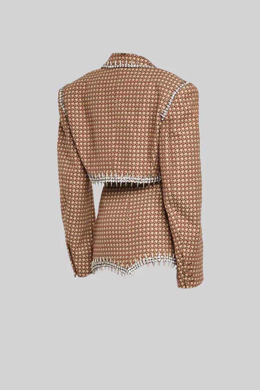 Elegant Houndstooth 2 Piece Set With Metal Spikes Detailing - Brown And Beige