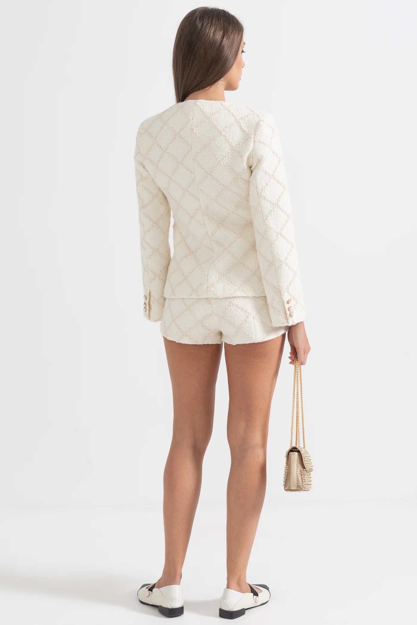 Diamond Patterned Jacket With Matching Shorts - Ivoire