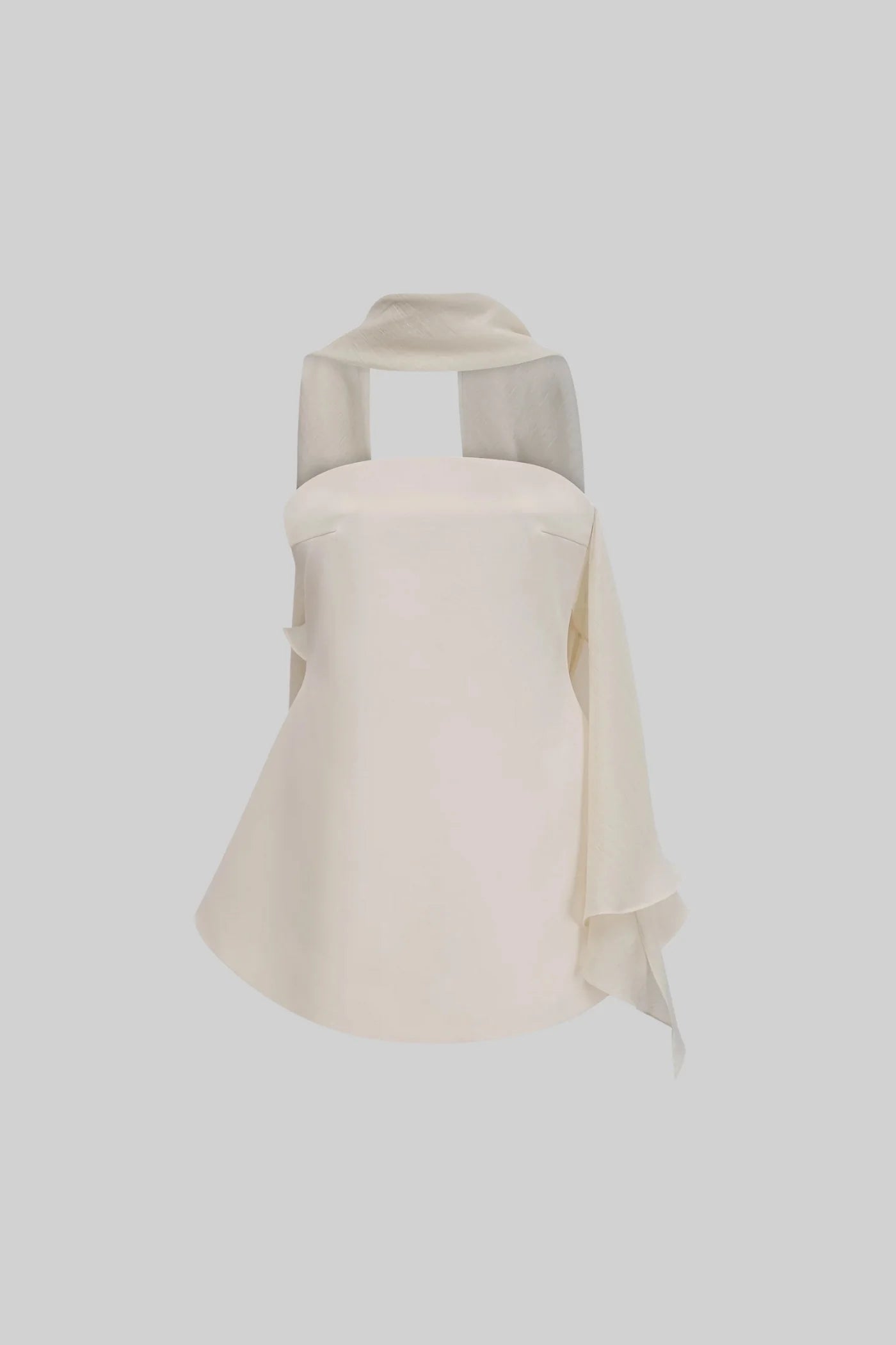 Asymmetric Draped Mini Dress with One-Shoulder Detail - Ivoire