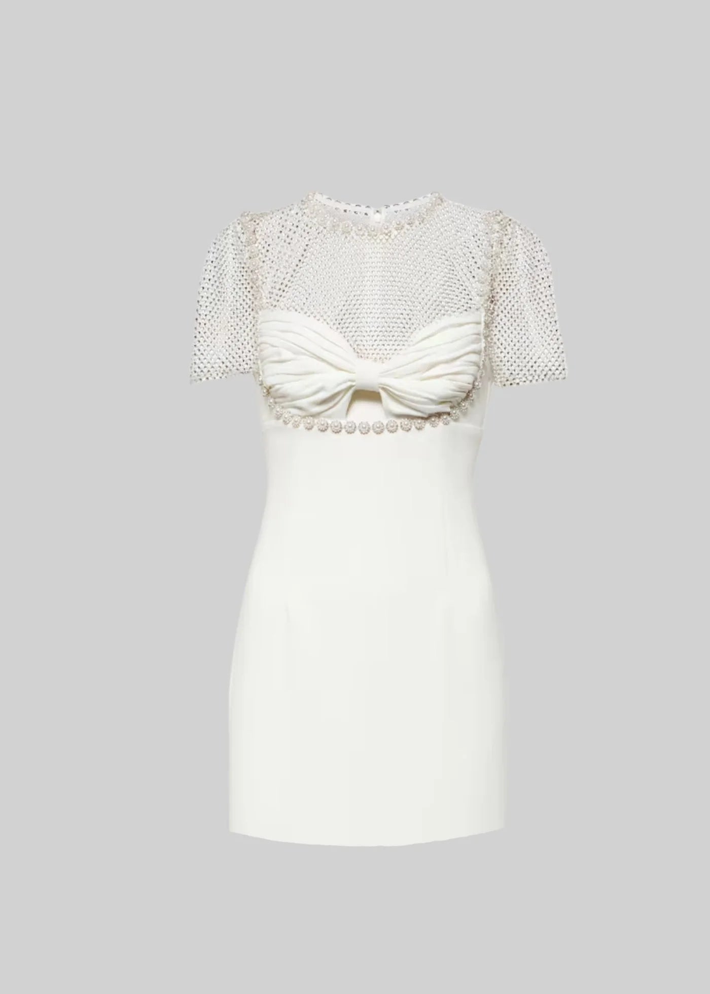Elegant Mini Dress With Mesh And Pearl Accents - White