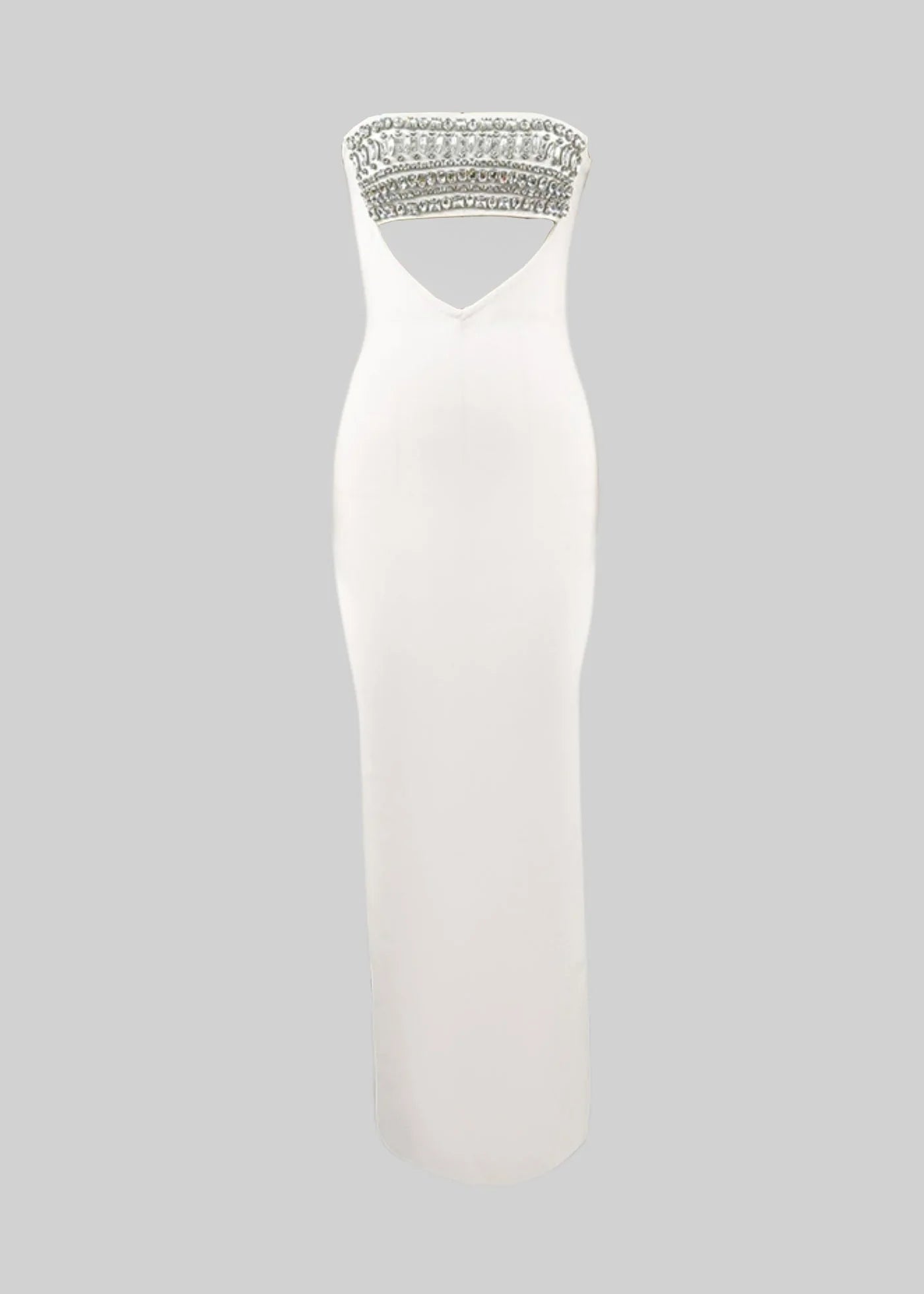 Elegant Strapless Dress With Front Cutout And Crystal Detailing - White