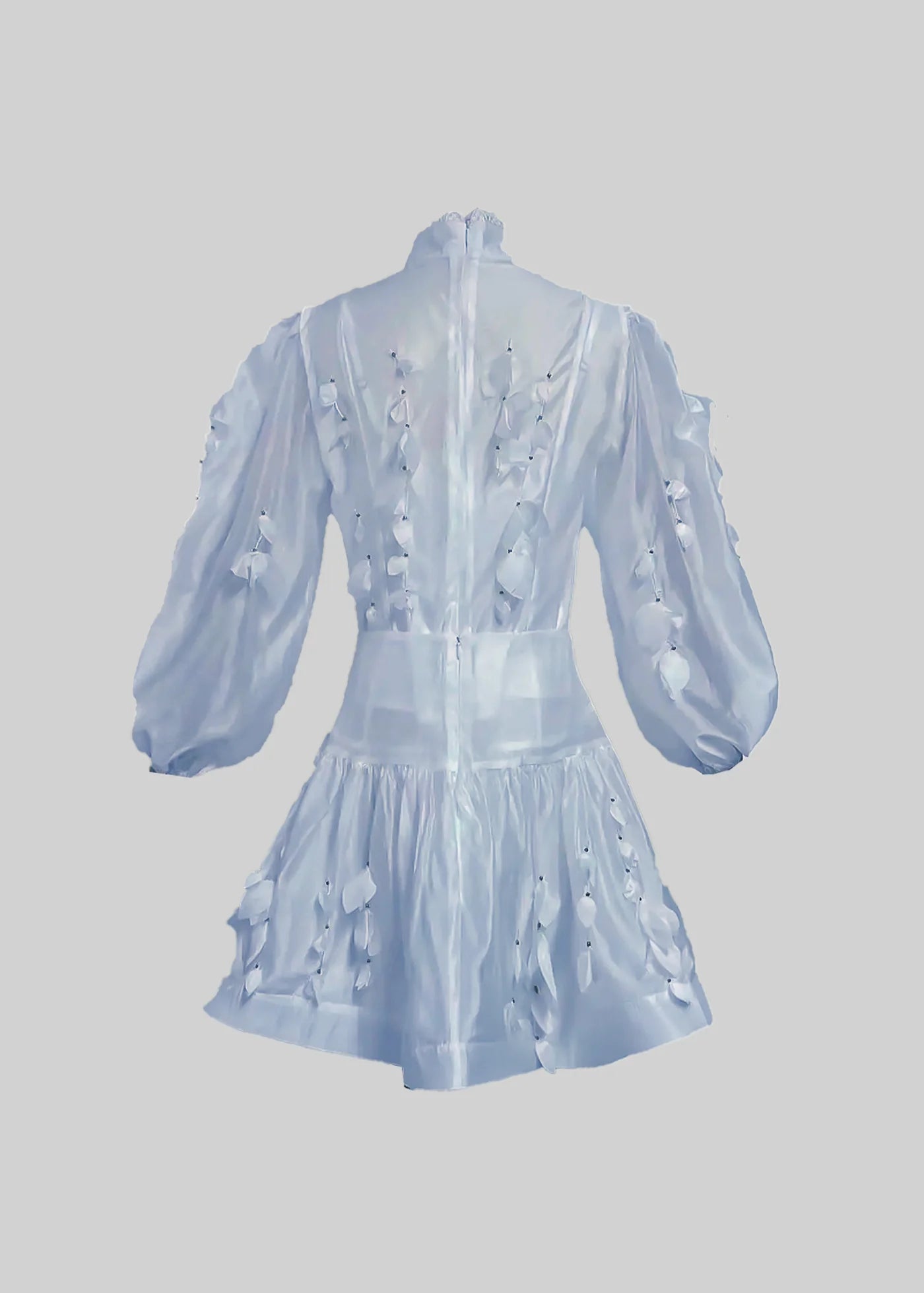 Flower Co-Ord With High Neckline, Lace And Adornments - Blue