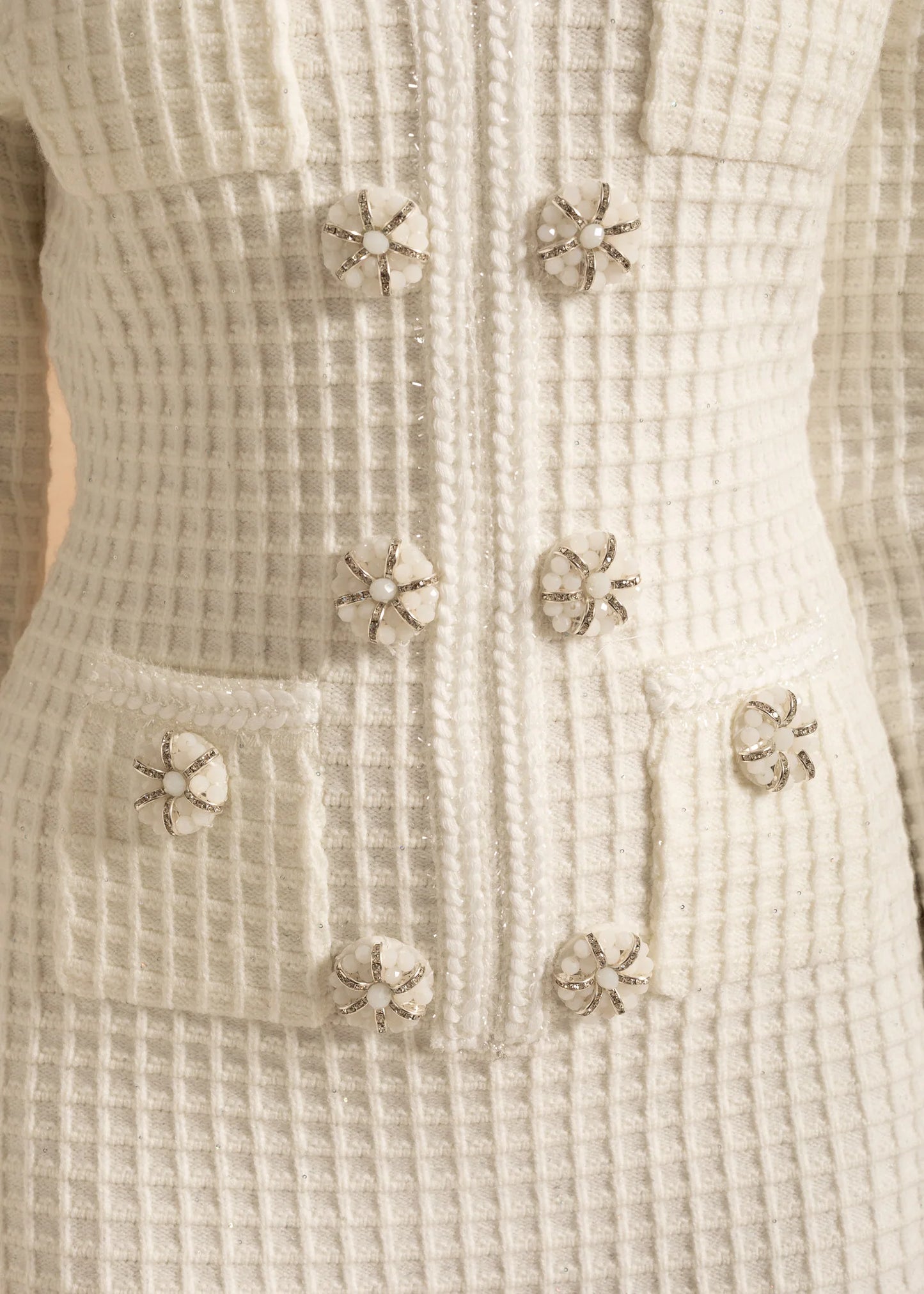 Long Sleeve Knee-Length Knitted Dress - White