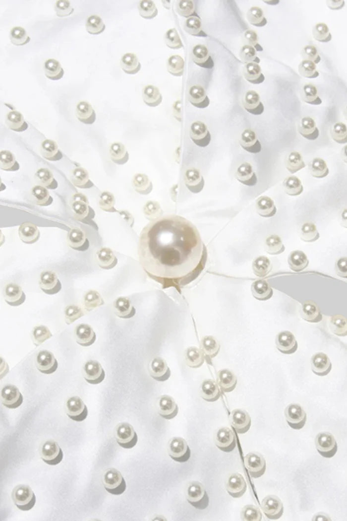 Floral Top With Pearl Accents - White