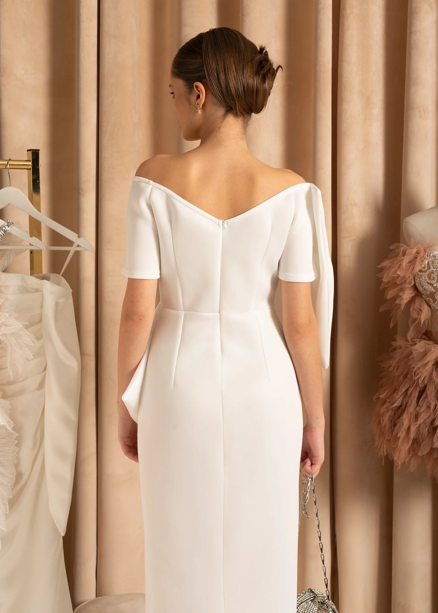 Strapless Midi Dress With Oversized Decorative Bow - White