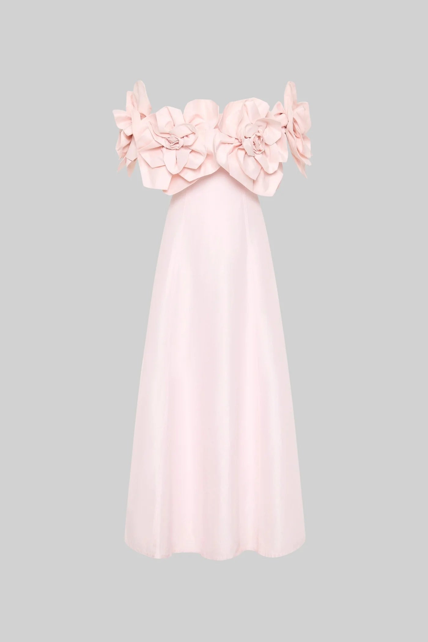 Off-Shoulder Midi Dress with Oversized Floral Appliqués - Pink