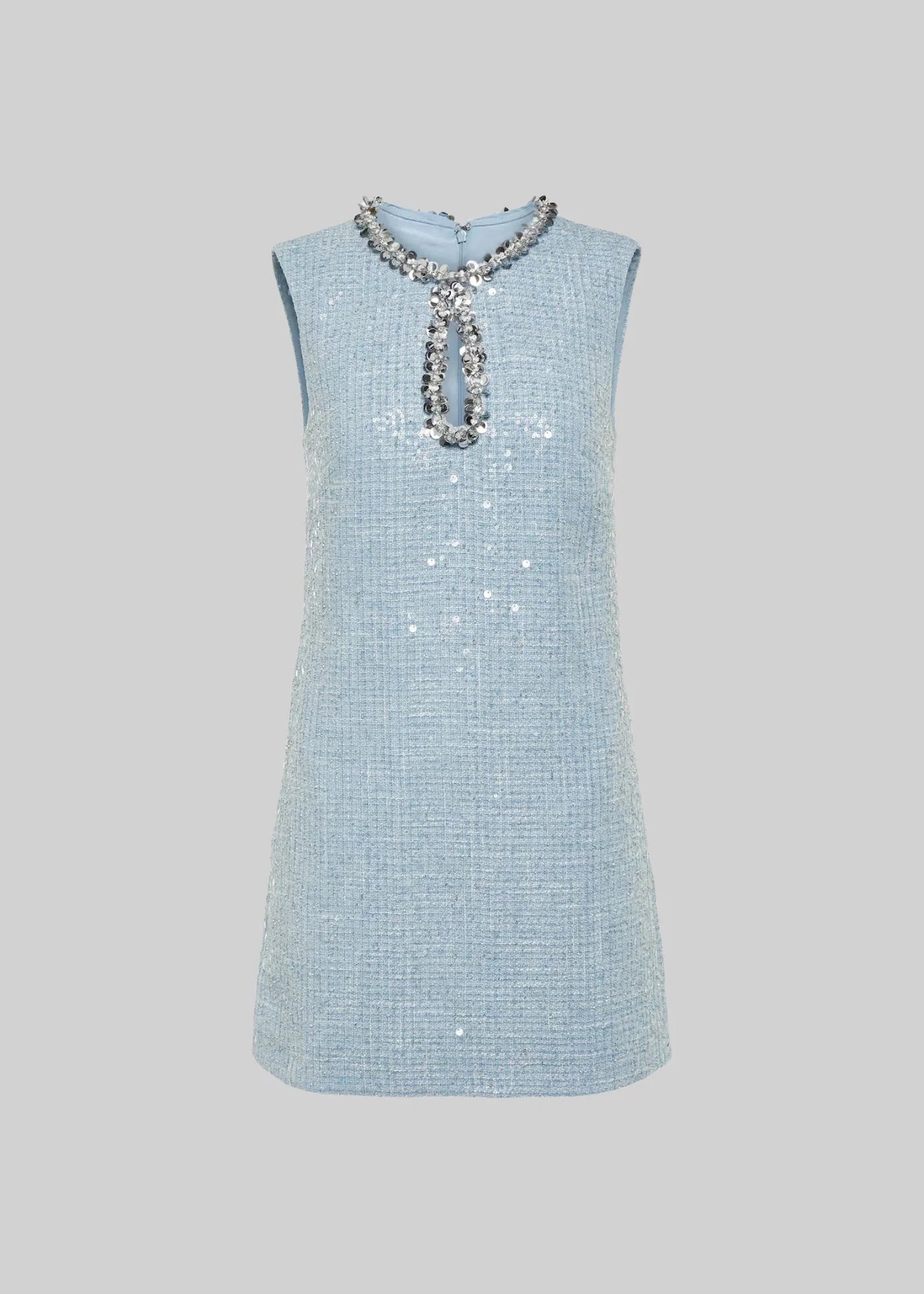 Textured Mini Dress With Silver Sequin Collar Detailing - Blue