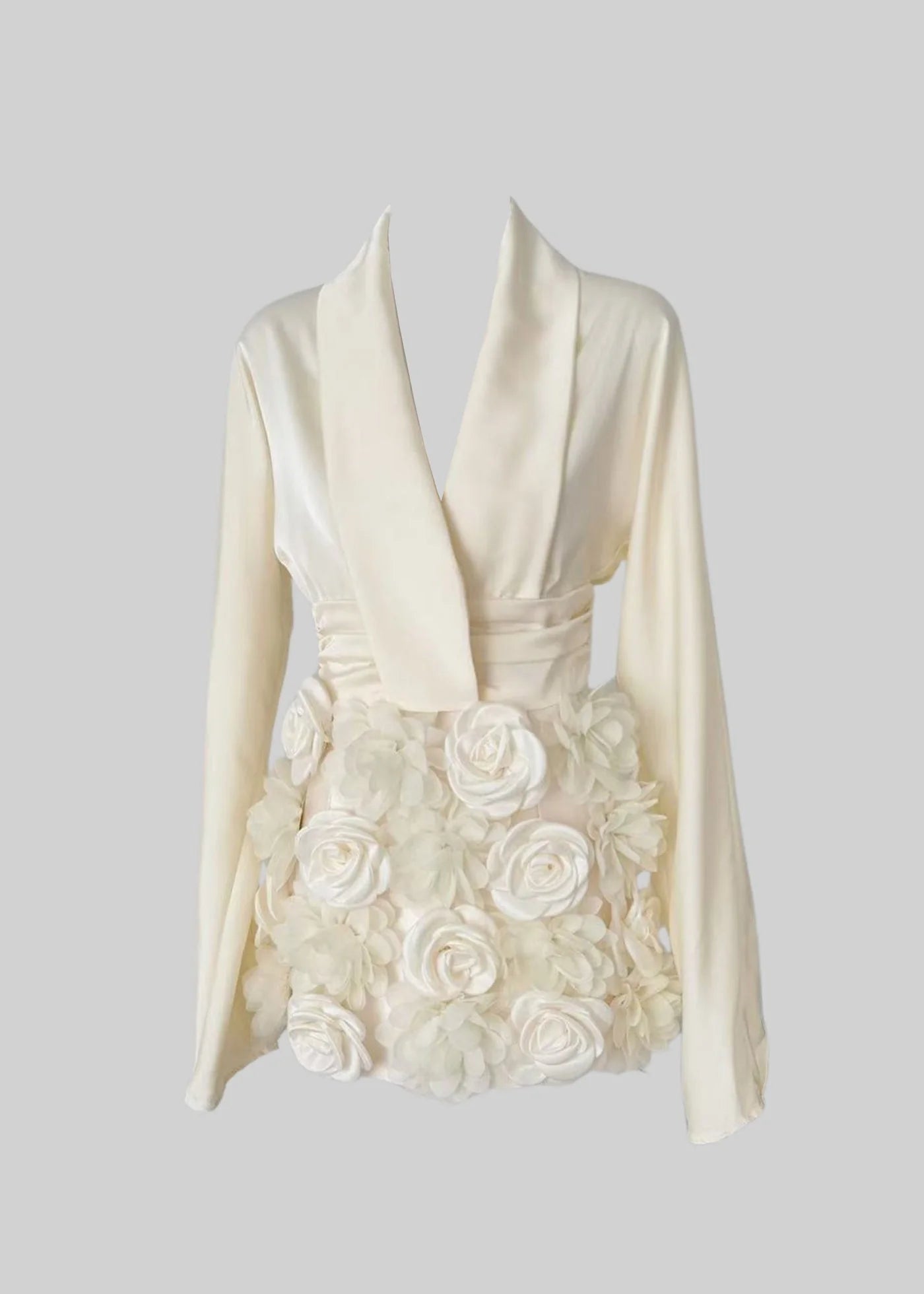 Coordinated Two Piece Satin Ensemble With Floral Skirt - Ivoire