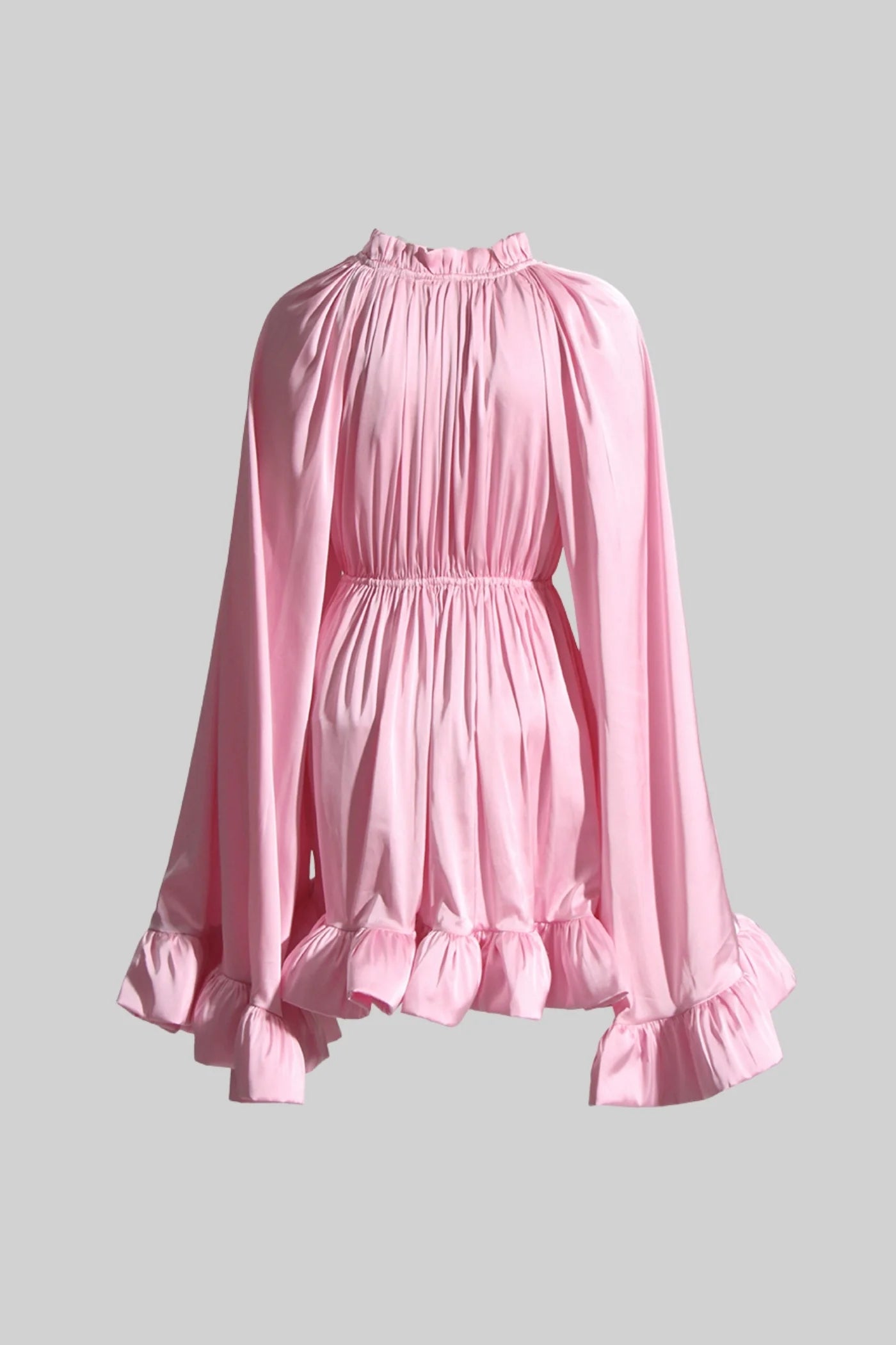 Mini Satin Dress With Flowing Long Sleeves - Pink
