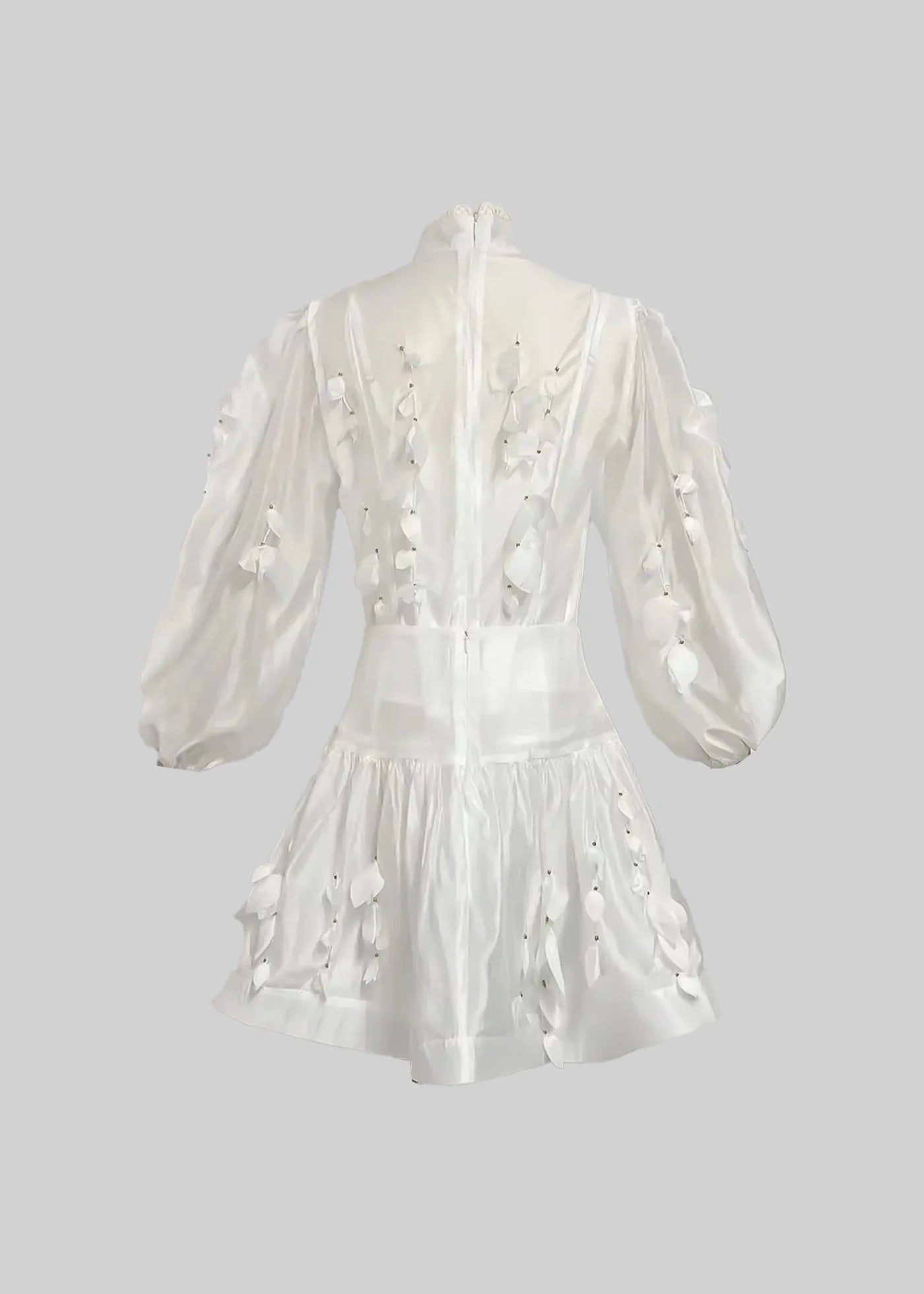 Flower Co-Ord With High Neckline, Lace And Adornments - White