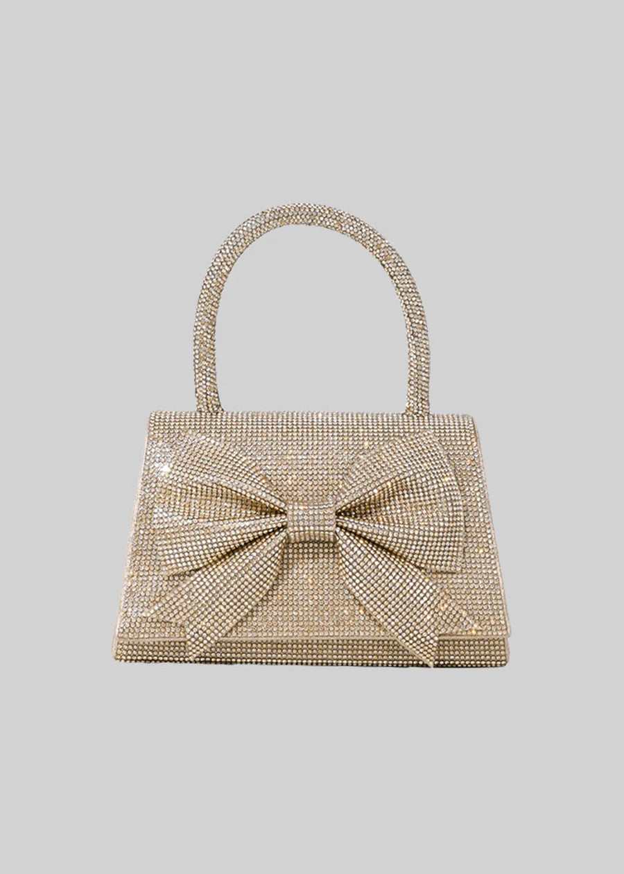 Rhinestone Handbag With Glittering Accents - Gold