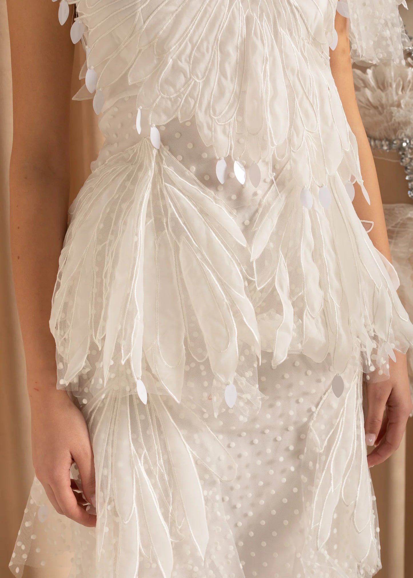 Layered Dress With Midi Tulle Skirt And Polka Dot Pattern - White