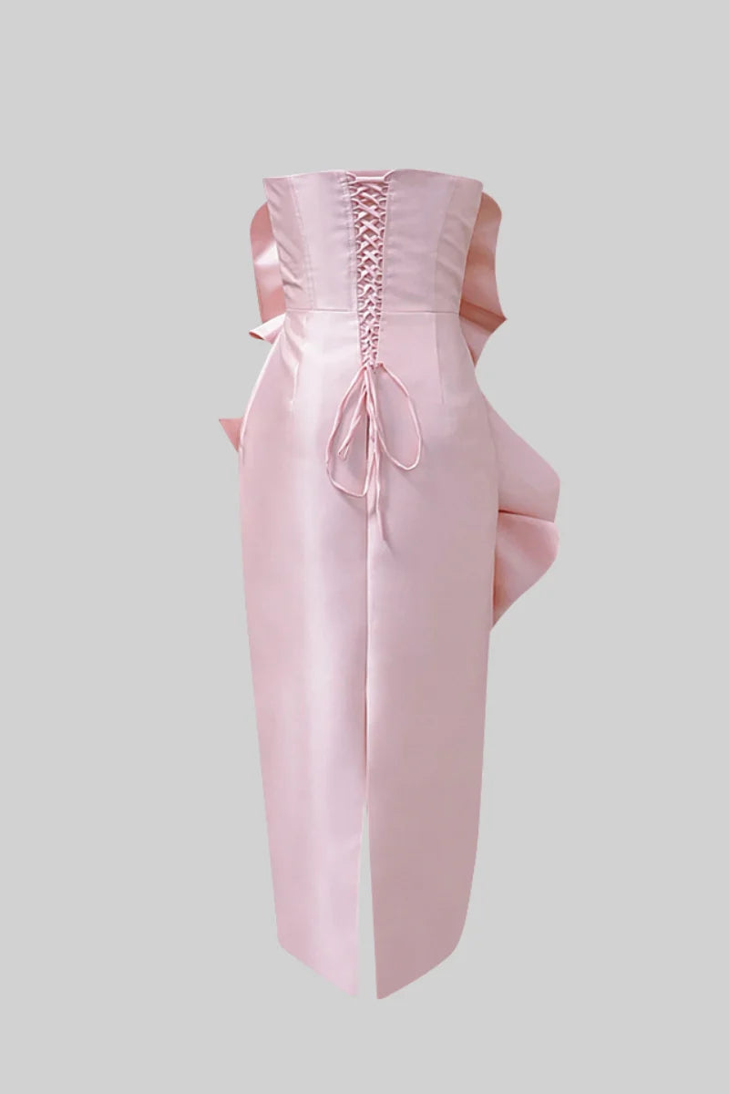 3D Sculpted Flowers Midi Dress - Light Pink