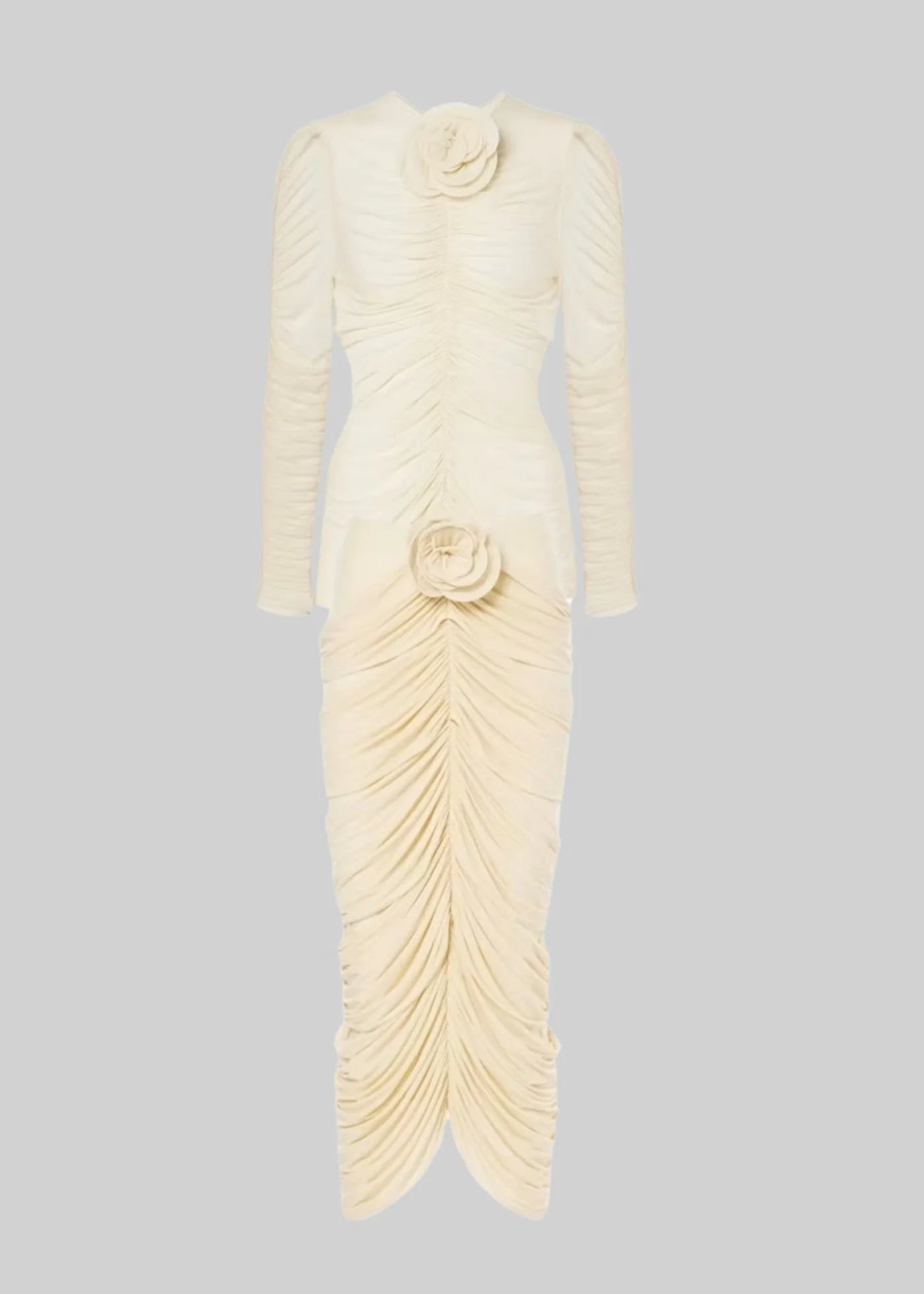 Elegant Ruched Two Piece Set With Floral Apliques - Ivoire