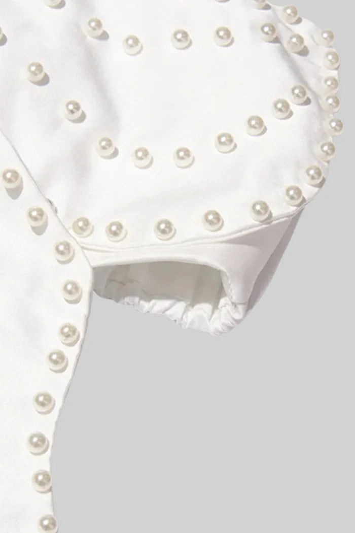 Floral Top With Pearl Accents - White