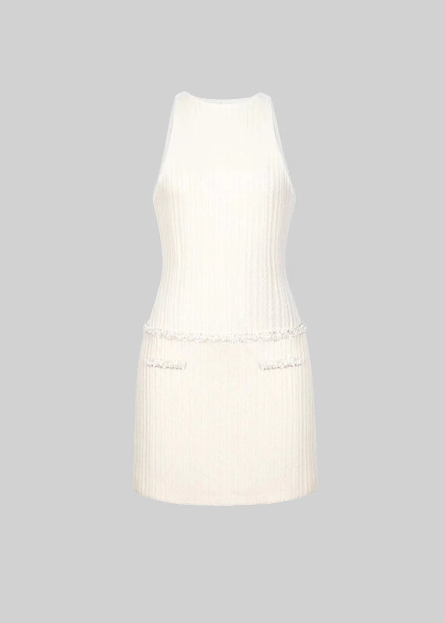 Elegant Sleeveless Textured Mini Dress- Ivoire