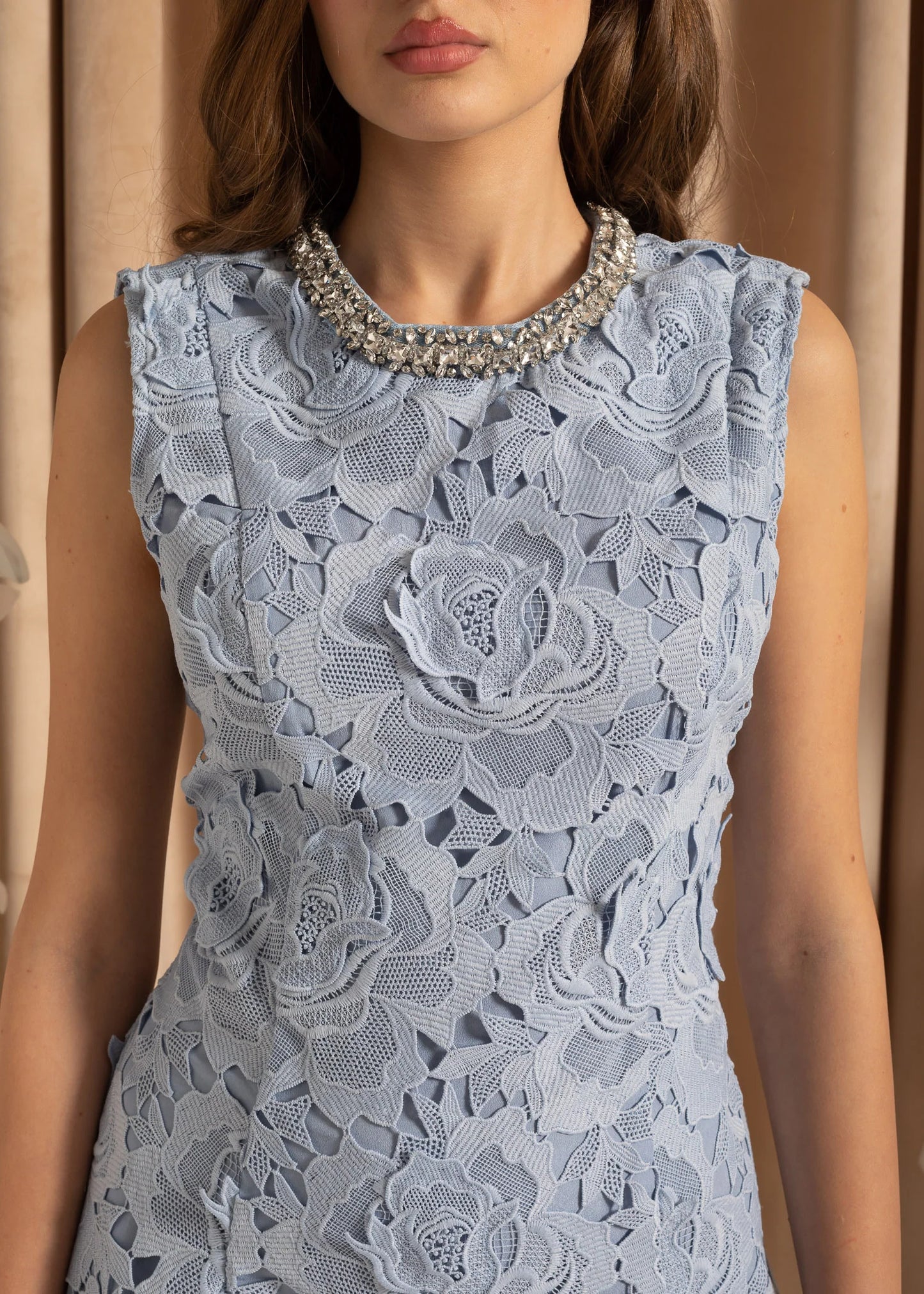 Lace Mini Dress With Floral Pattern - Blue