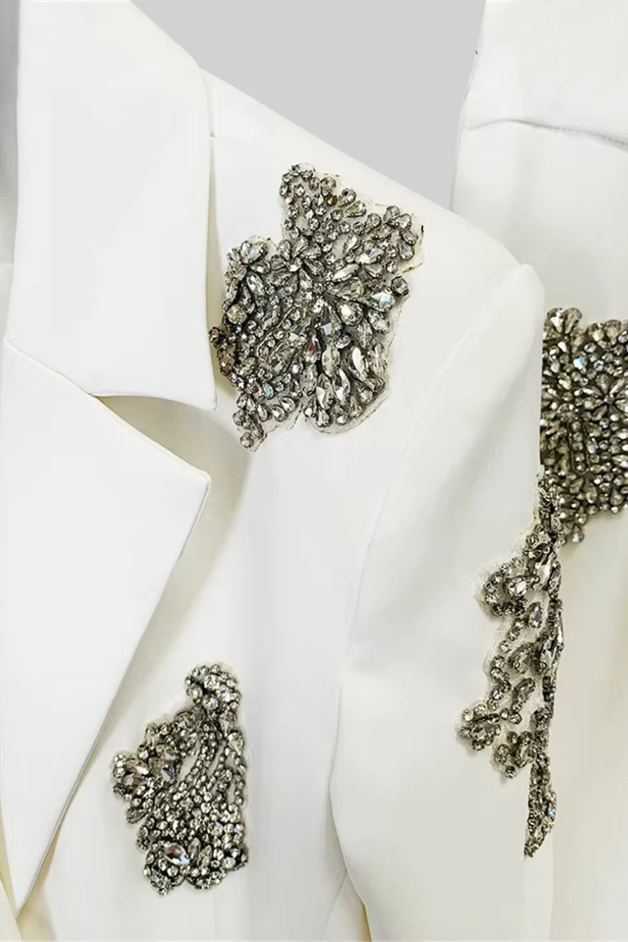 Pantsuit With Silver Floral Embellishments - White