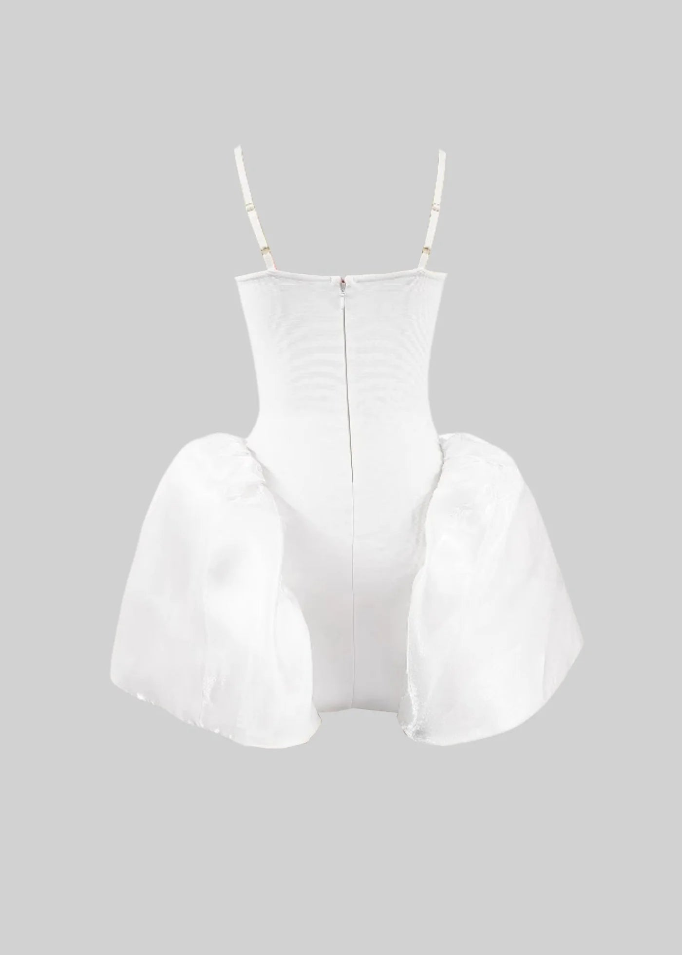 Mini Dress With Ruffled Skirt And Wire Flowers Apliques - White