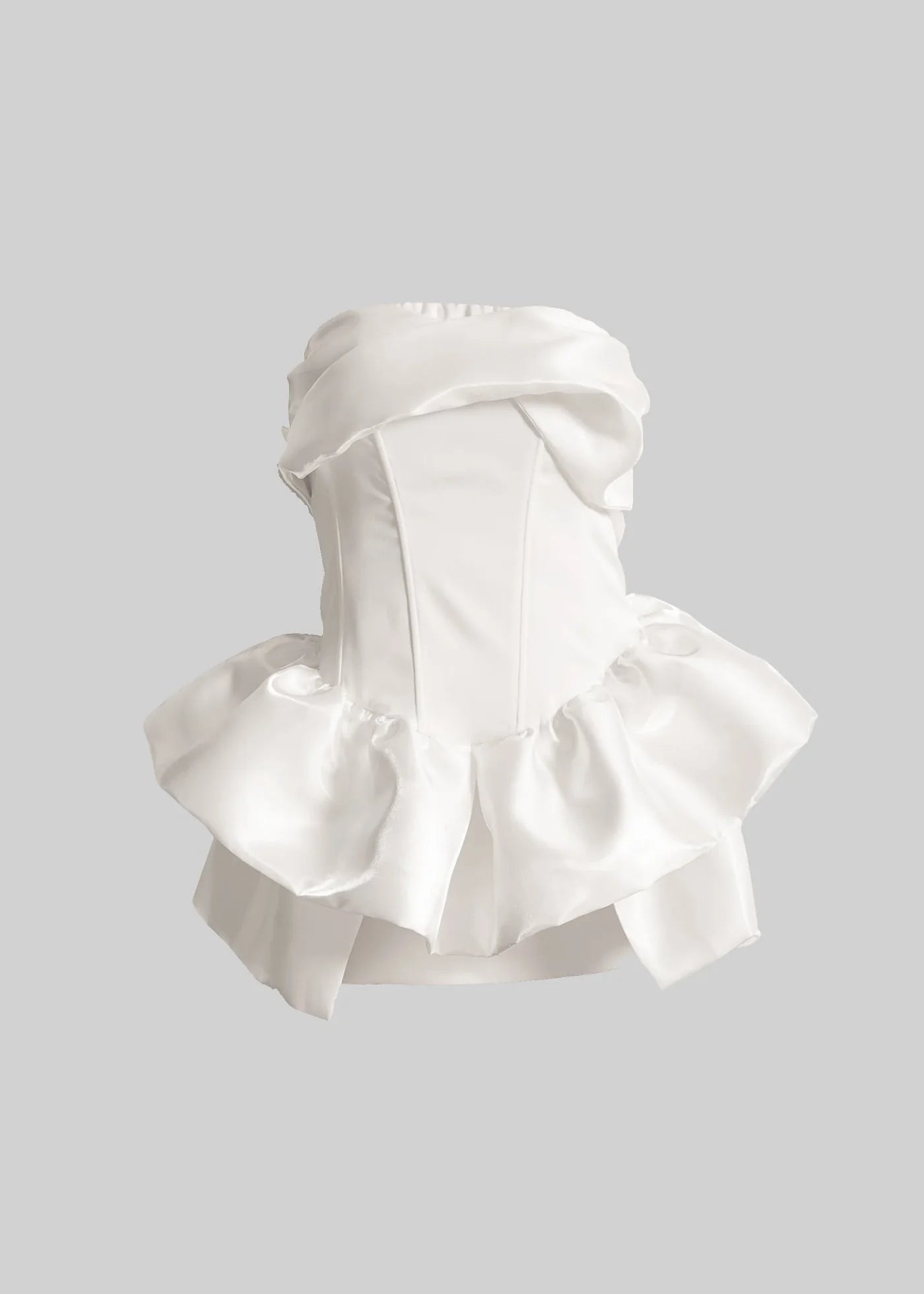 Strapless Satin Mini Dress With Ruffled Skirt - White