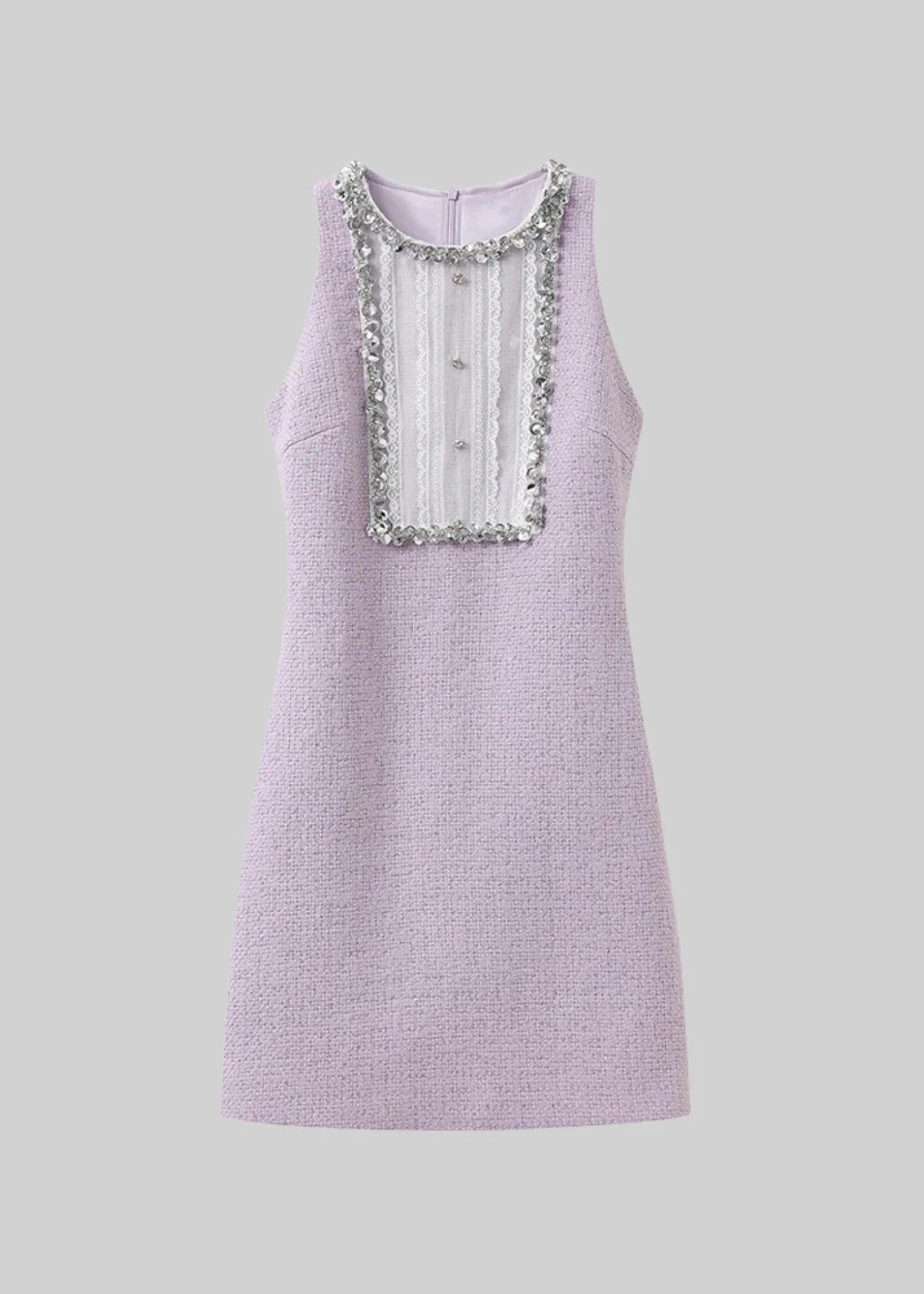 Knit Sequin Mini Dress With Lace Detailing - Purple