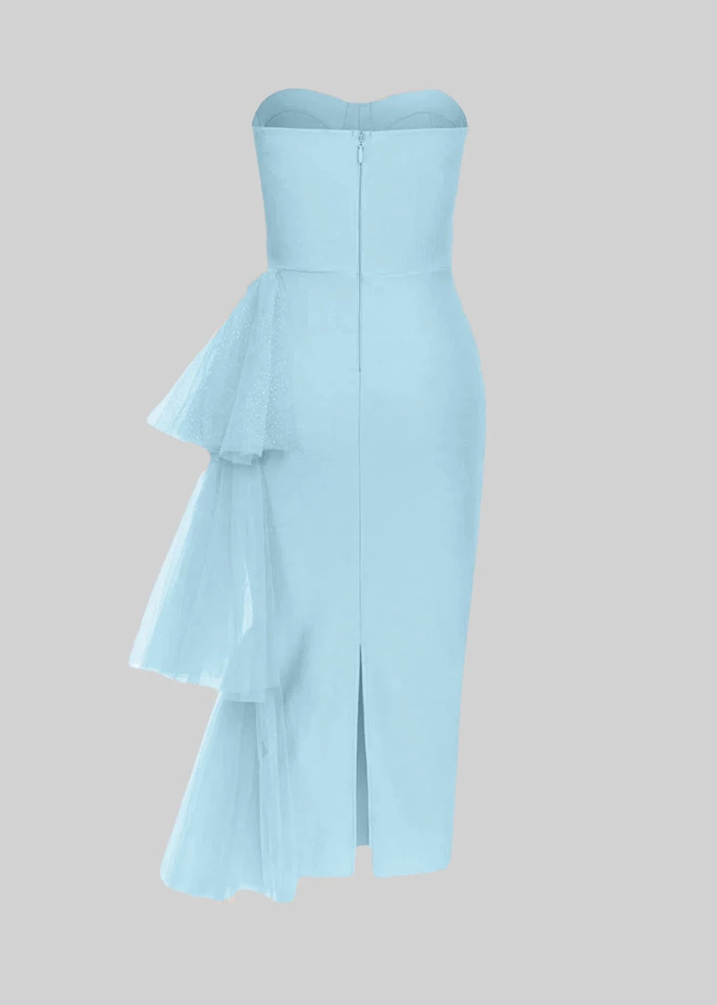Fitted Midi Dress With Flowing Tulle Side Accents - Blue