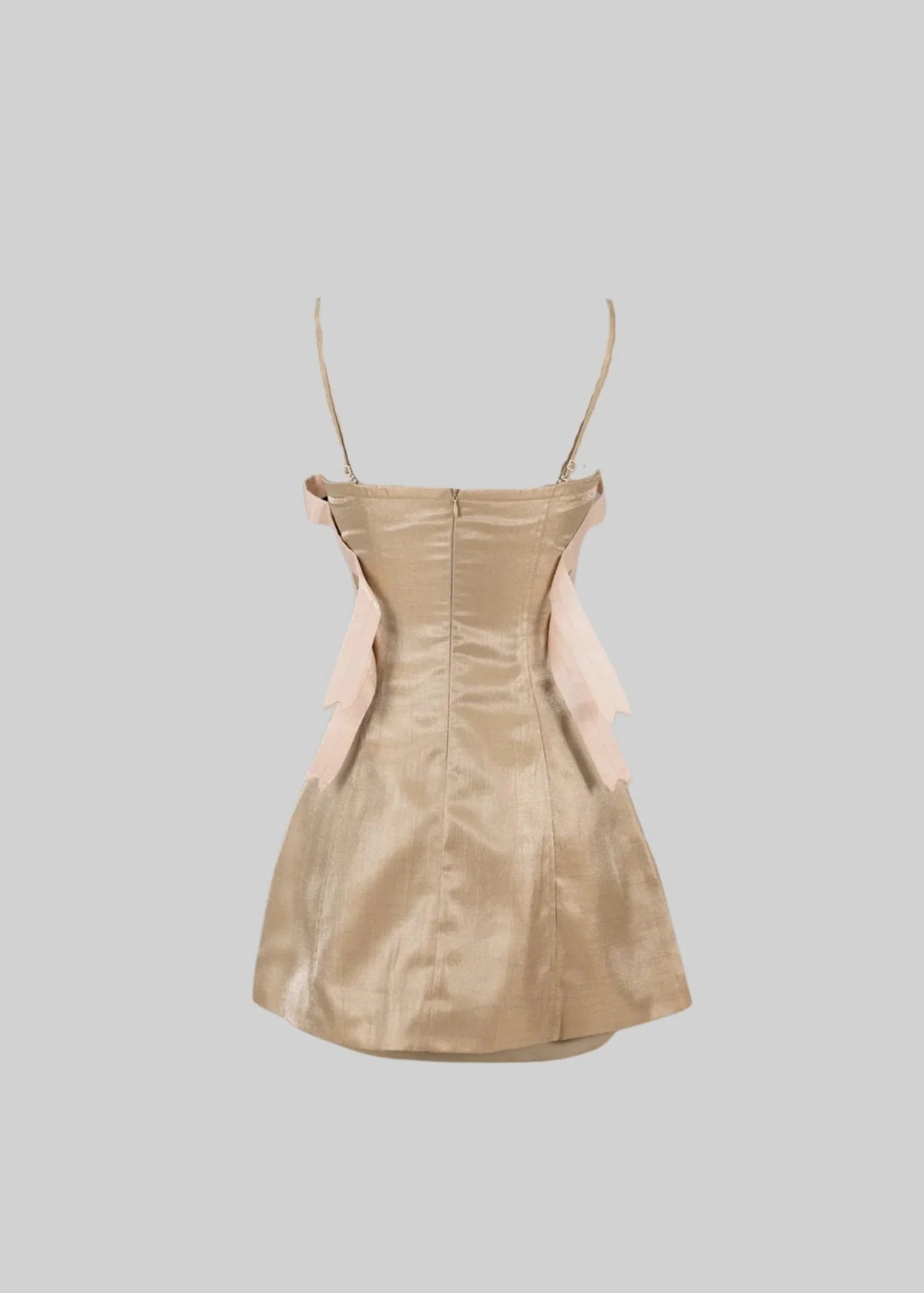 Shimmer Mini Dress With Decorative Front Bow - Beige