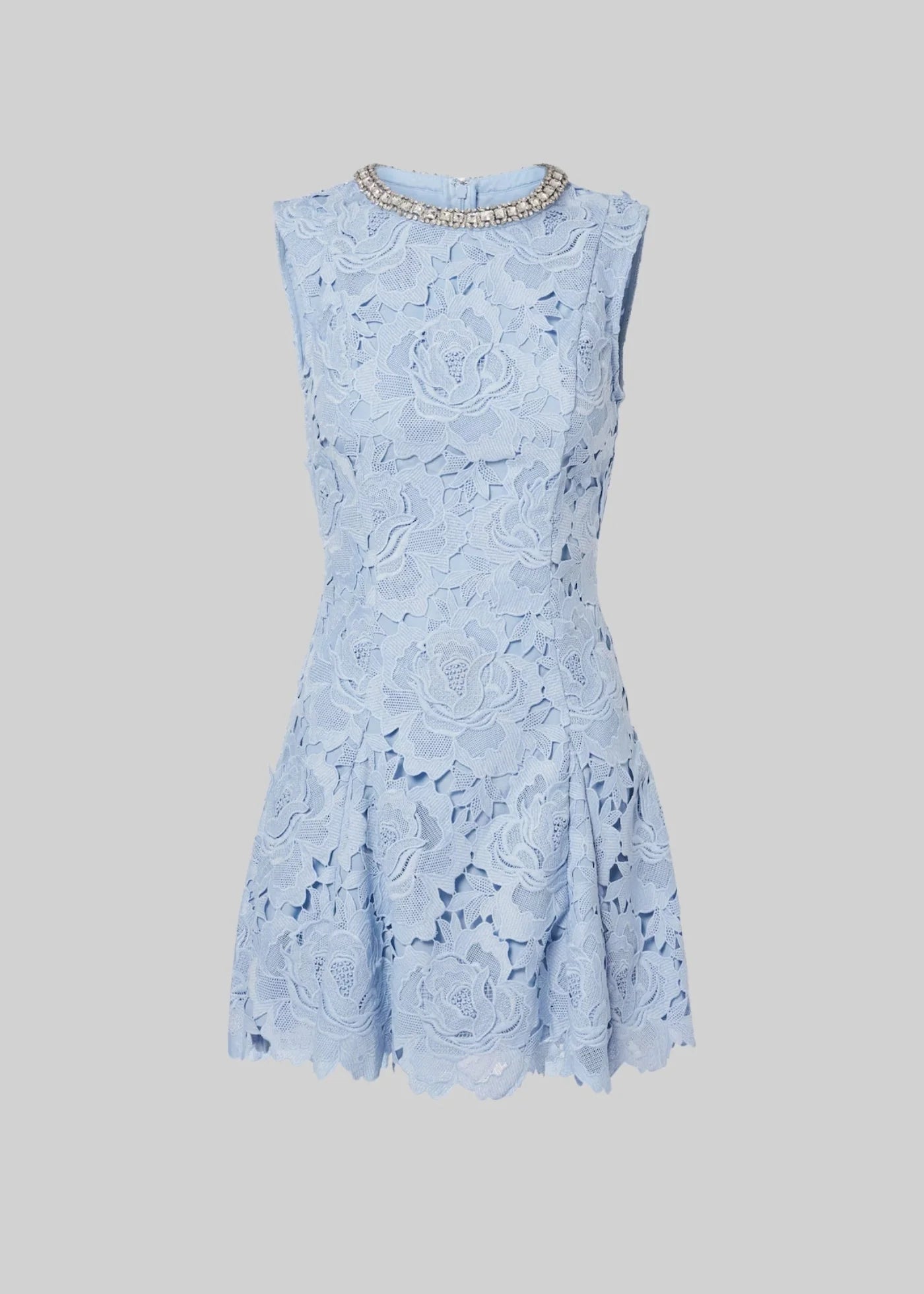 Lace Mini Dress With Floral Pattern - Blue