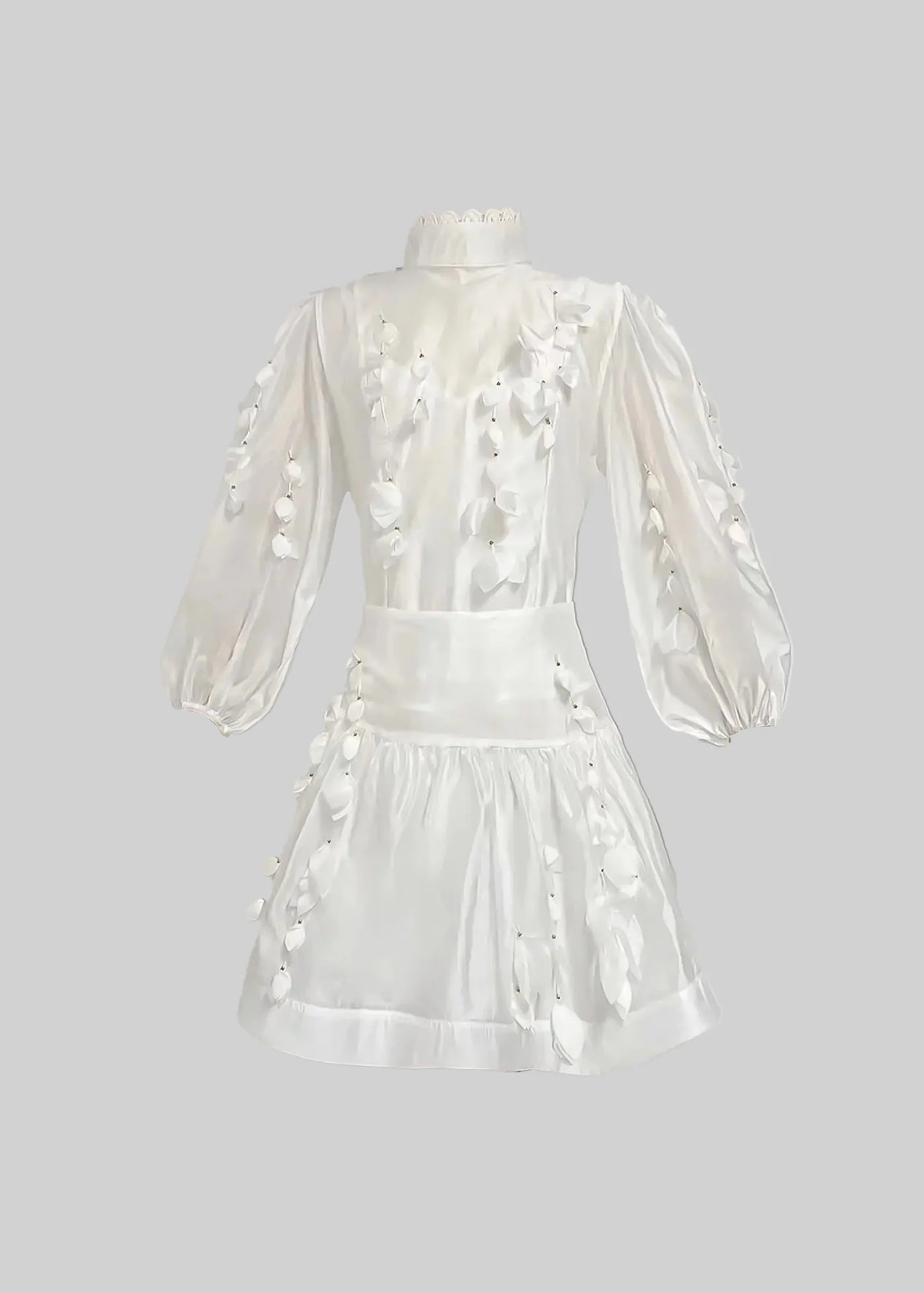 Flower Co-Ord With High Neckline, Lace And Adornments - White