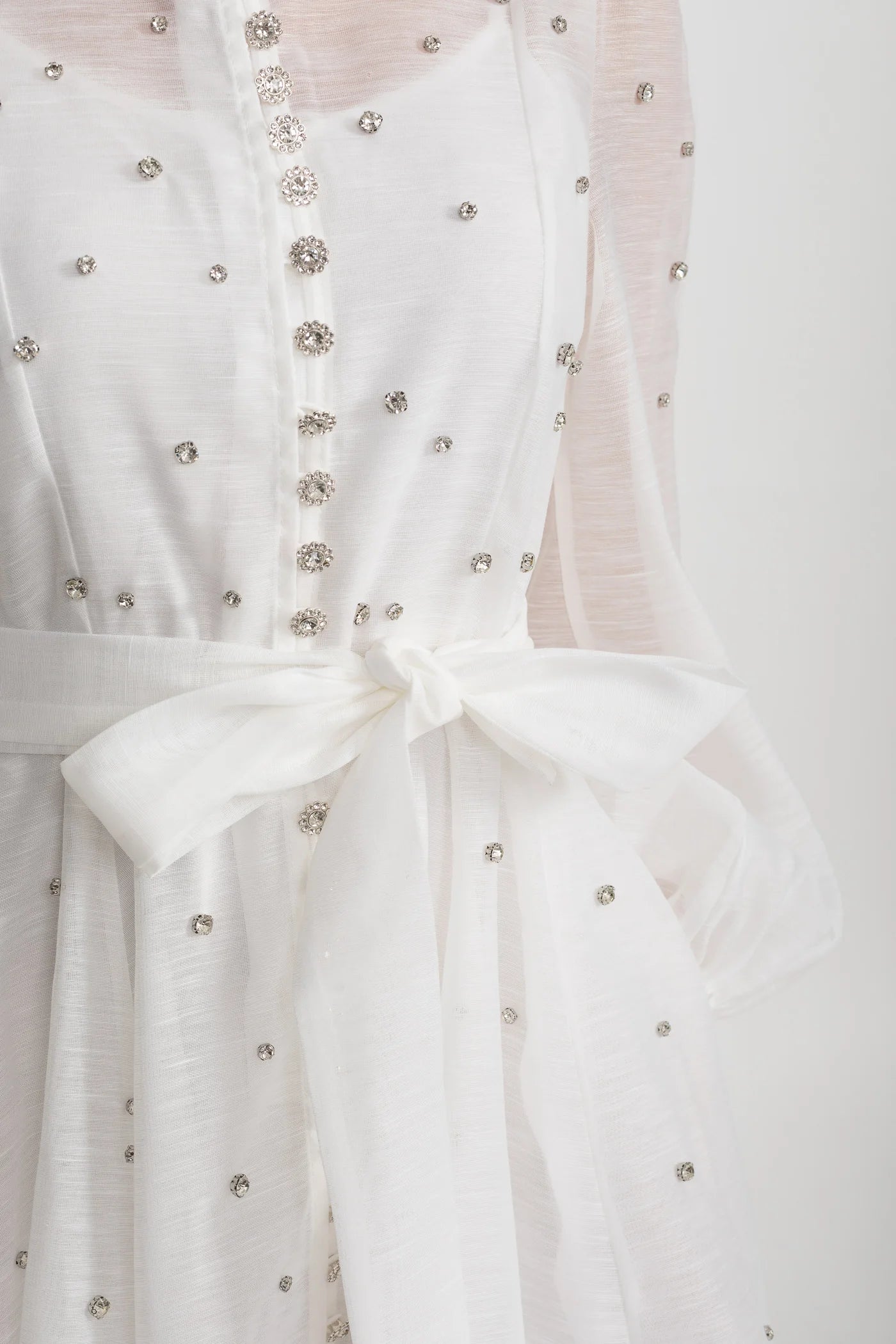 Long Sleeve Mini Dress with Crystal Embellishments - White