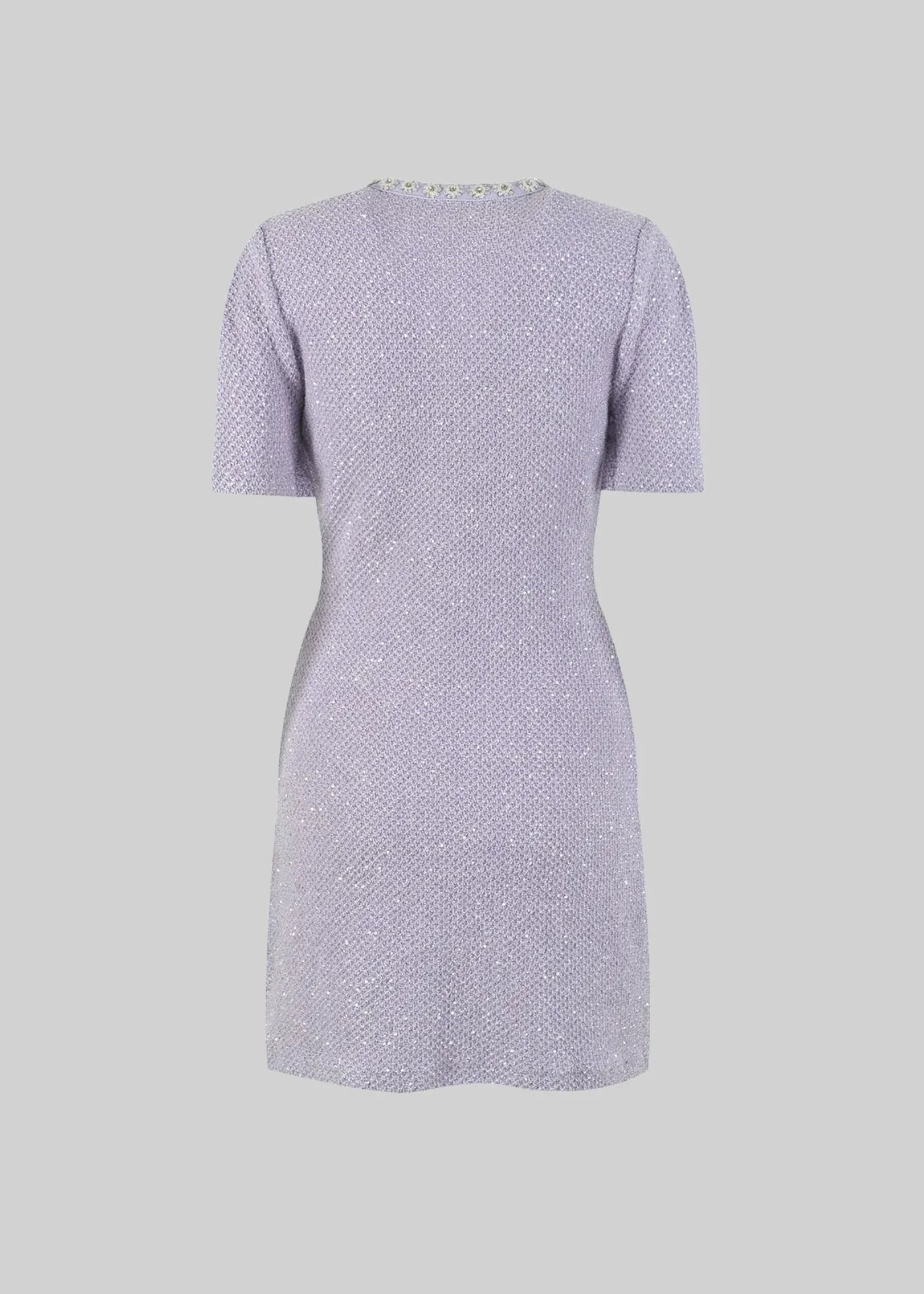 Textured Mini Dress With Silver Floral Detailing - Purple