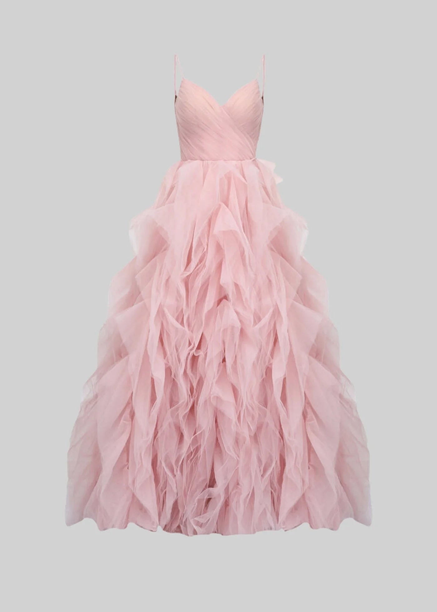 Elegant Tulle Gown With Flowing Full-Length Skirt - Peach