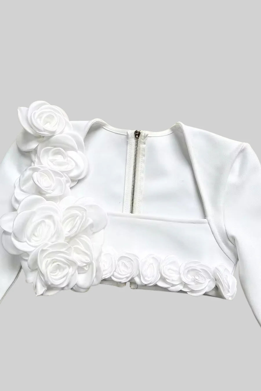 Two Piece Set With 3D Flower Embellished Top and Coordinated Maxi Skirt - White