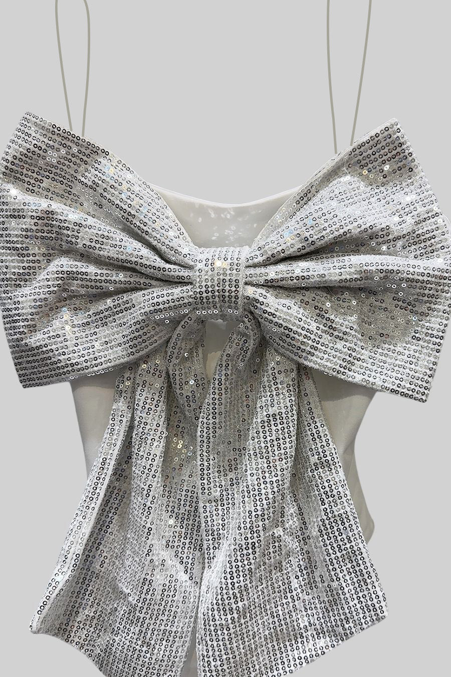 Bodysuit With Oversized Sequin Bow - White