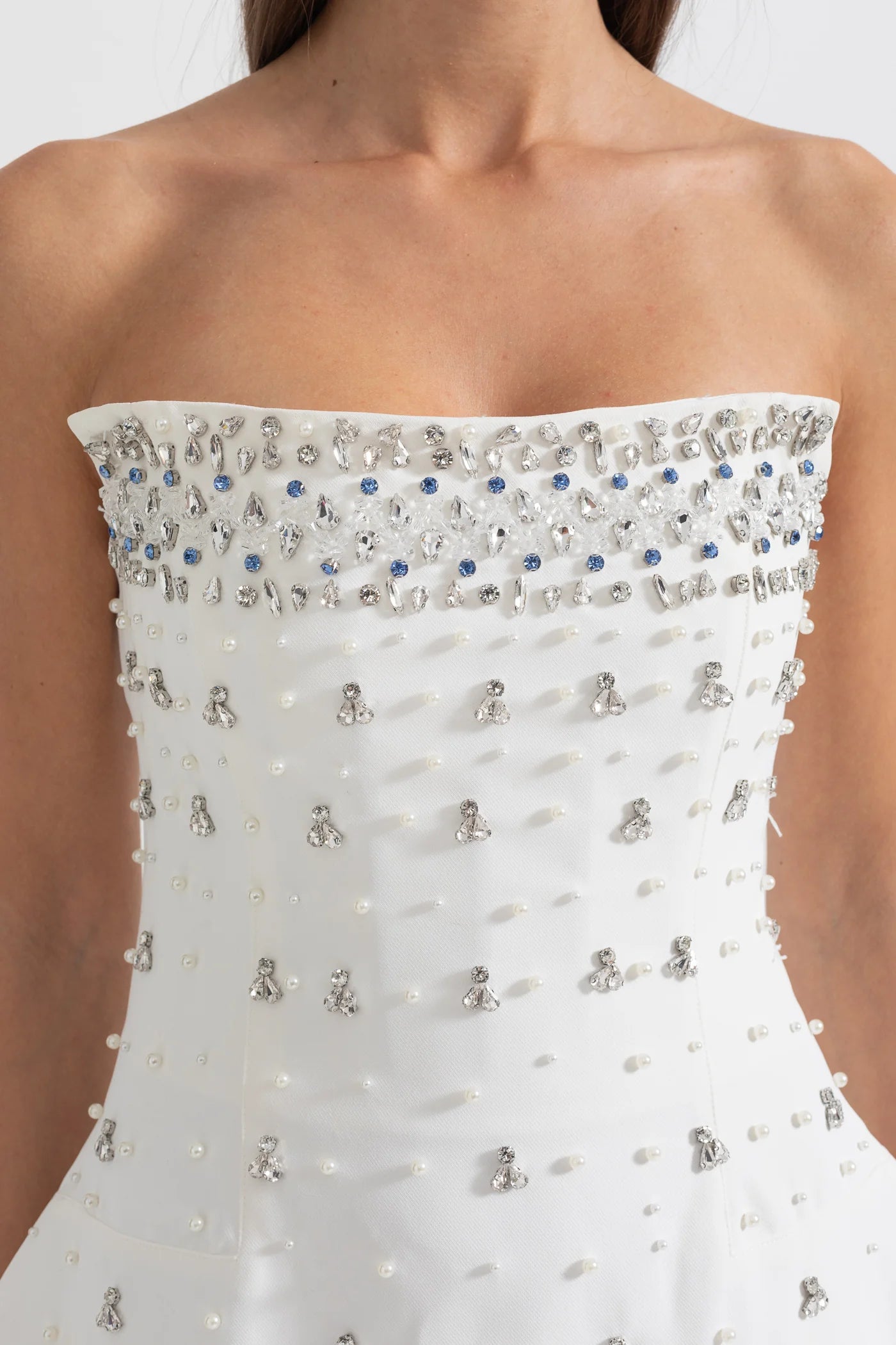 Mini Sleeveless Dress with Shimmering Crystal Details - White