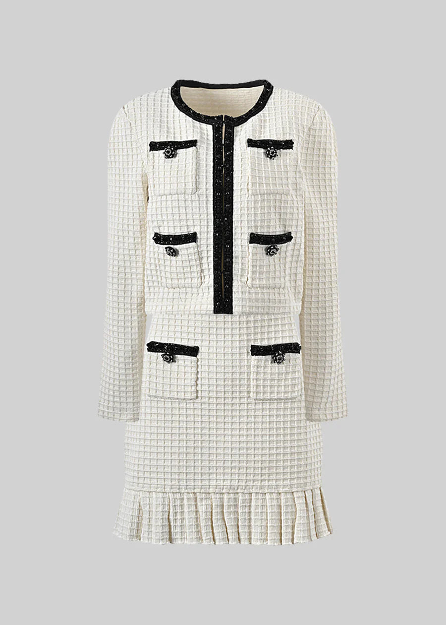 Textured Two-Piece Set With Black Accents - Ivoire